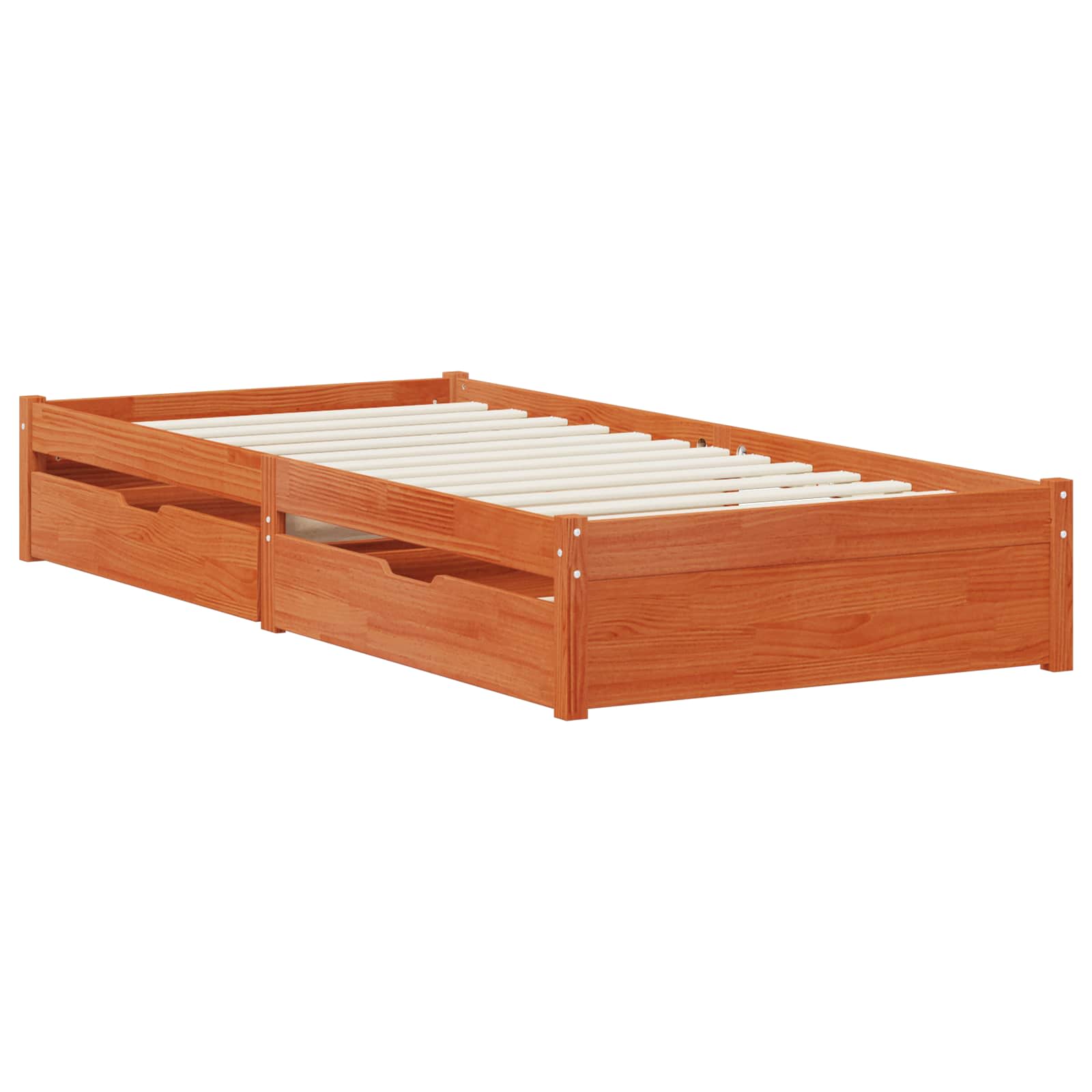 Cadre de lit avec roues, 2 pièces, cire marron, en bois de pin massif, pour la chambre - 5