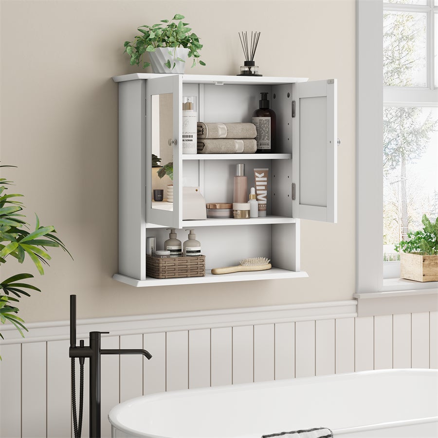 Armadio da Parete per Bagno Bianco con Specchio, Ripiani Regolabili e Comodissimo Spazio di Stoccaggio – Mobile Medico per Bagno, Cucina e Lavanderia - 3