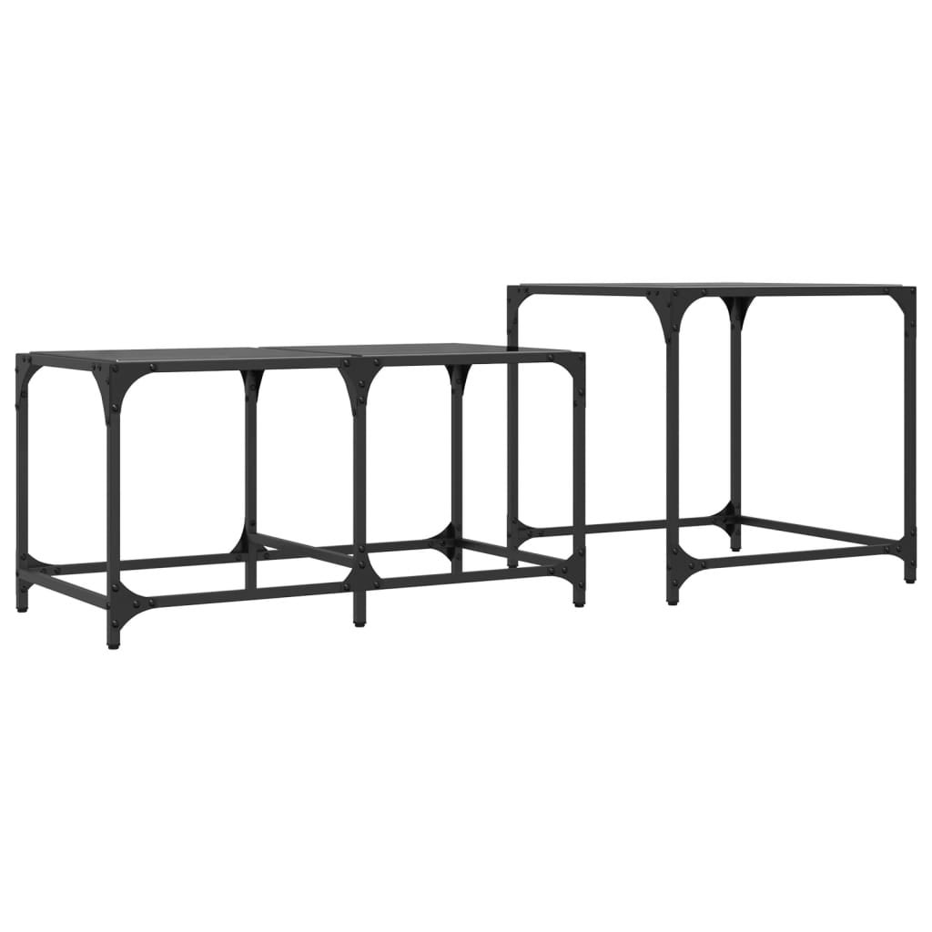 2 peças Mesas de Café，Mesa de centro Nesting com tampo de vidro preto em aço CFW669165 - 5