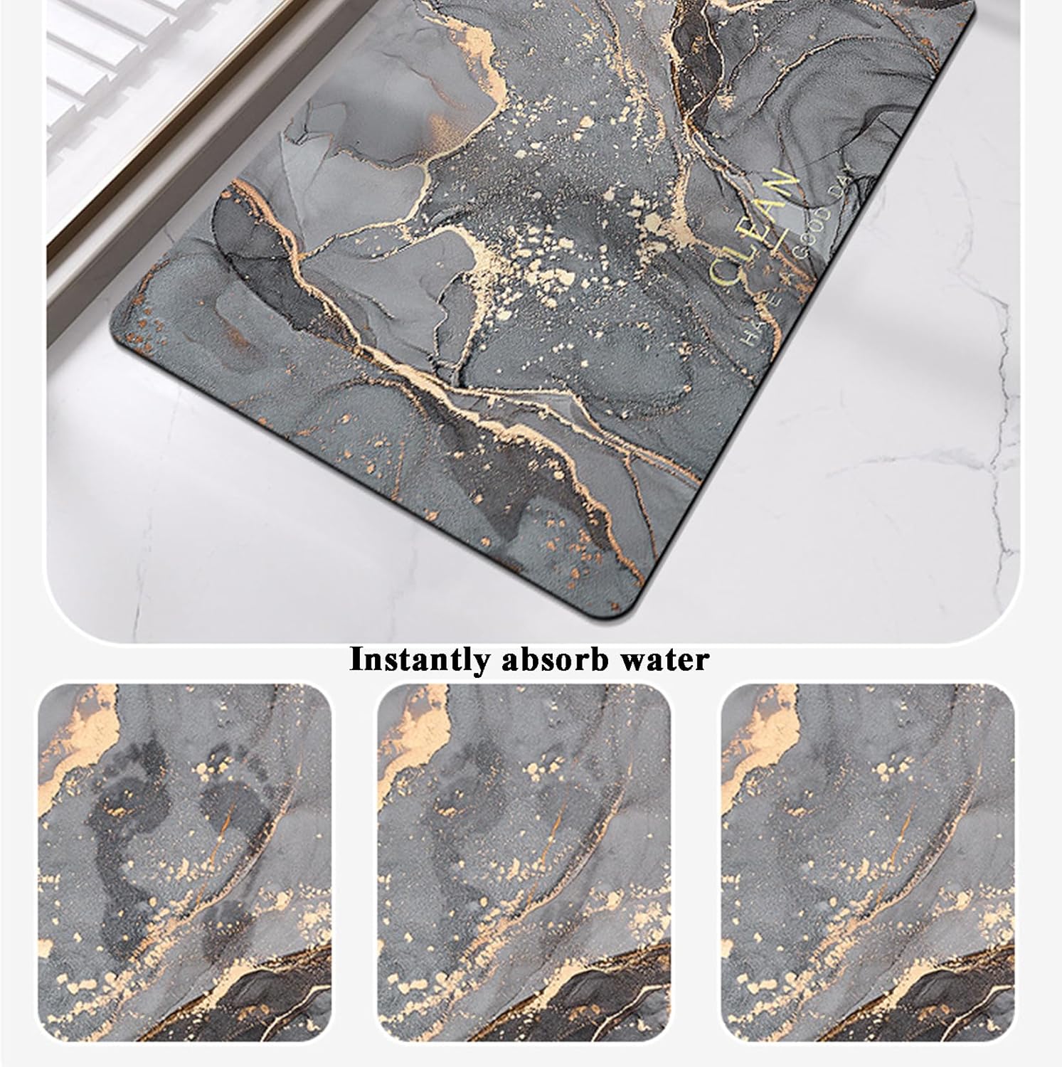 Tapis de bain absorbant en terre de diatomées, tapis de sol antidérapant, tapis de bain à séchage rapide (40 × 60 cm) - 2