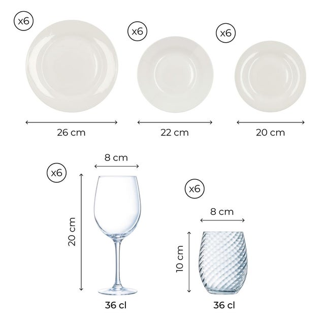 Set Apartamento 30 Piezas - 6 Personas Bidasoa Apartamento - Blanco Apto Microondas