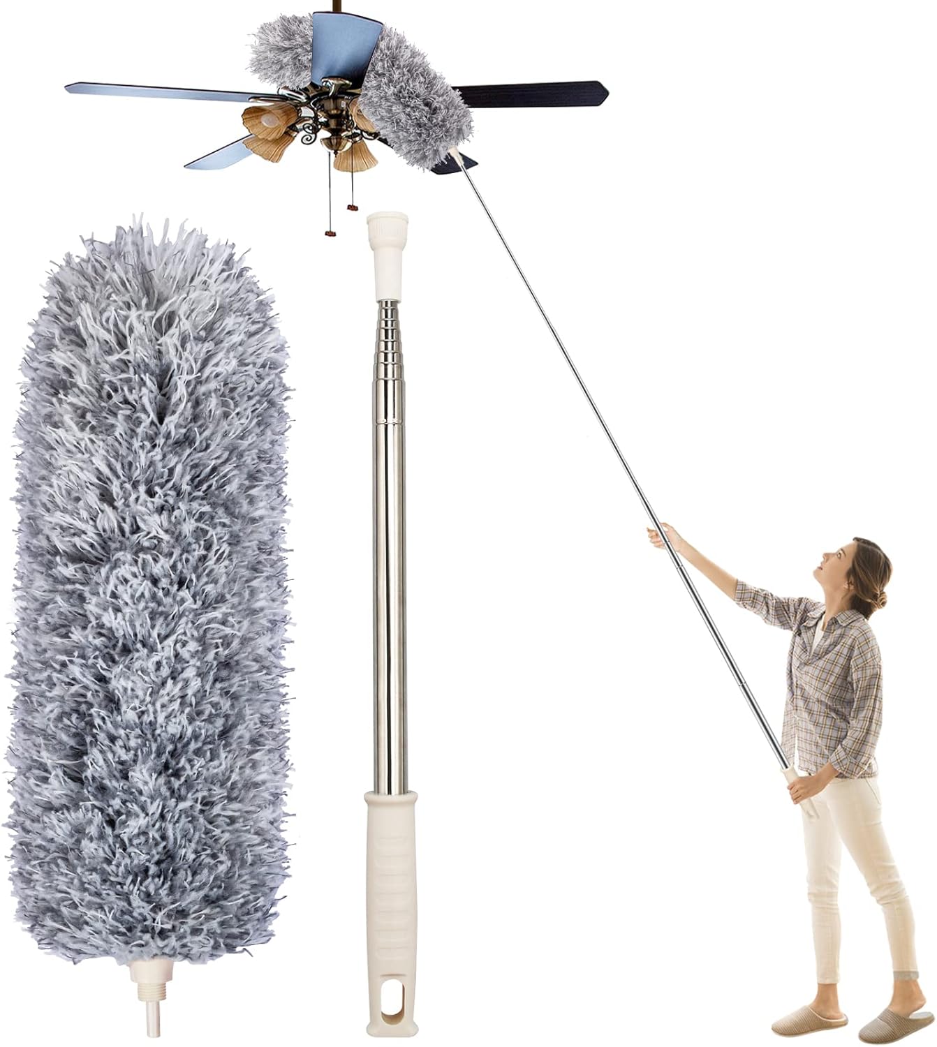 Plumeau Télescopique Réglable Plumeau Télescopique En Plumes D'Autruche - Longueur Réglable 63.5 à 124.5 Cm - Nettoyage Hauteur