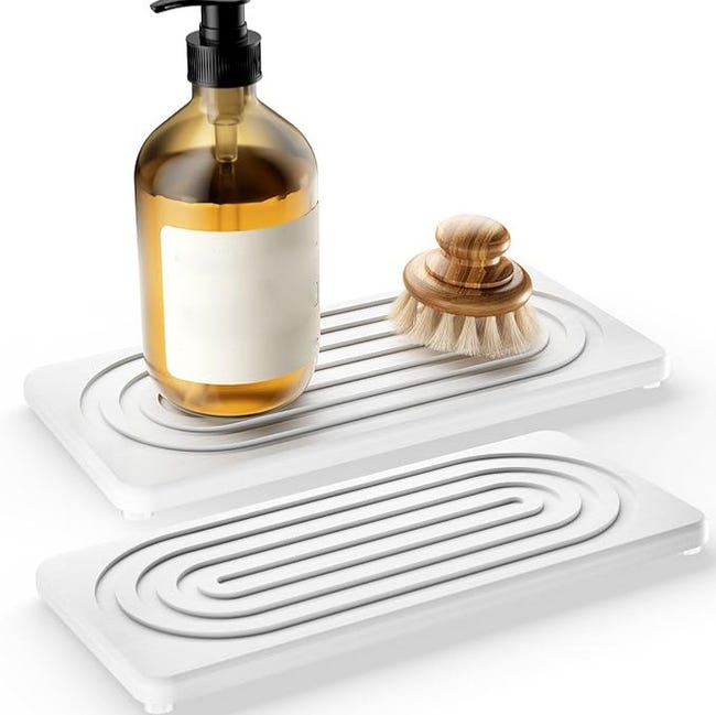 Plateau en pierre absorbante / Organiseur d'évier - Séchage rapide, Tapis égouttoir, Plateau de comptoir, Tapis d'égouttage (Blanc, Lot de 2) | Leroy Merlin