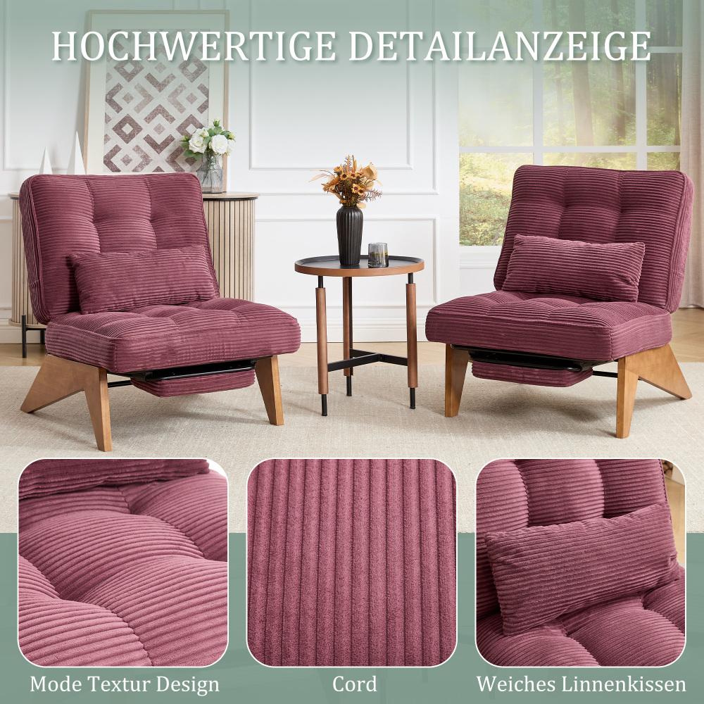 Fauteuil relax moderne en velours côtelé réglable avec repose-pieds, coussin lombaire et pieds en bois massif - 2