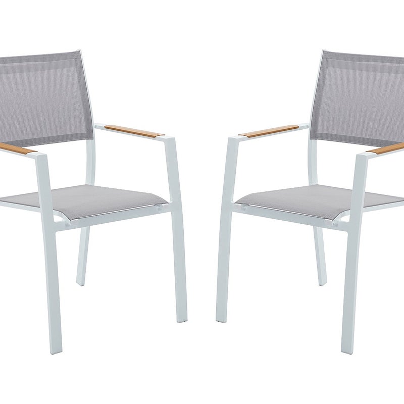 Zestaw 2 foteli ogrodowych sztaplowanych z aluminium i tekstylenu - Jasnoszary i biały - MACILA marki MYLIA