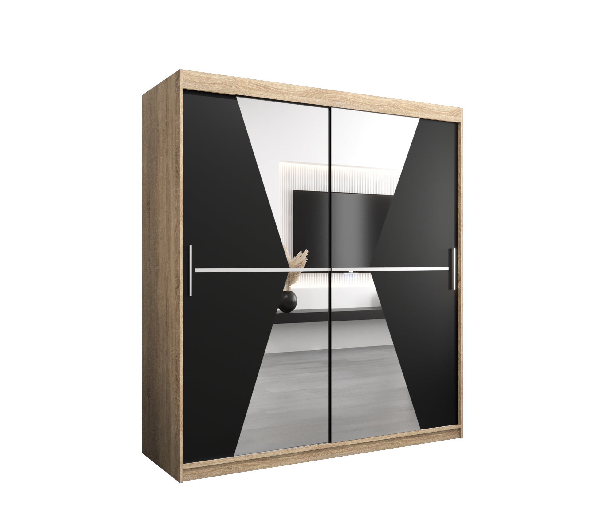 Szafa przesuwna garderoba MAROKO 180 x 62 x 200 cm Sonoma + Czarny - Abiks Meble