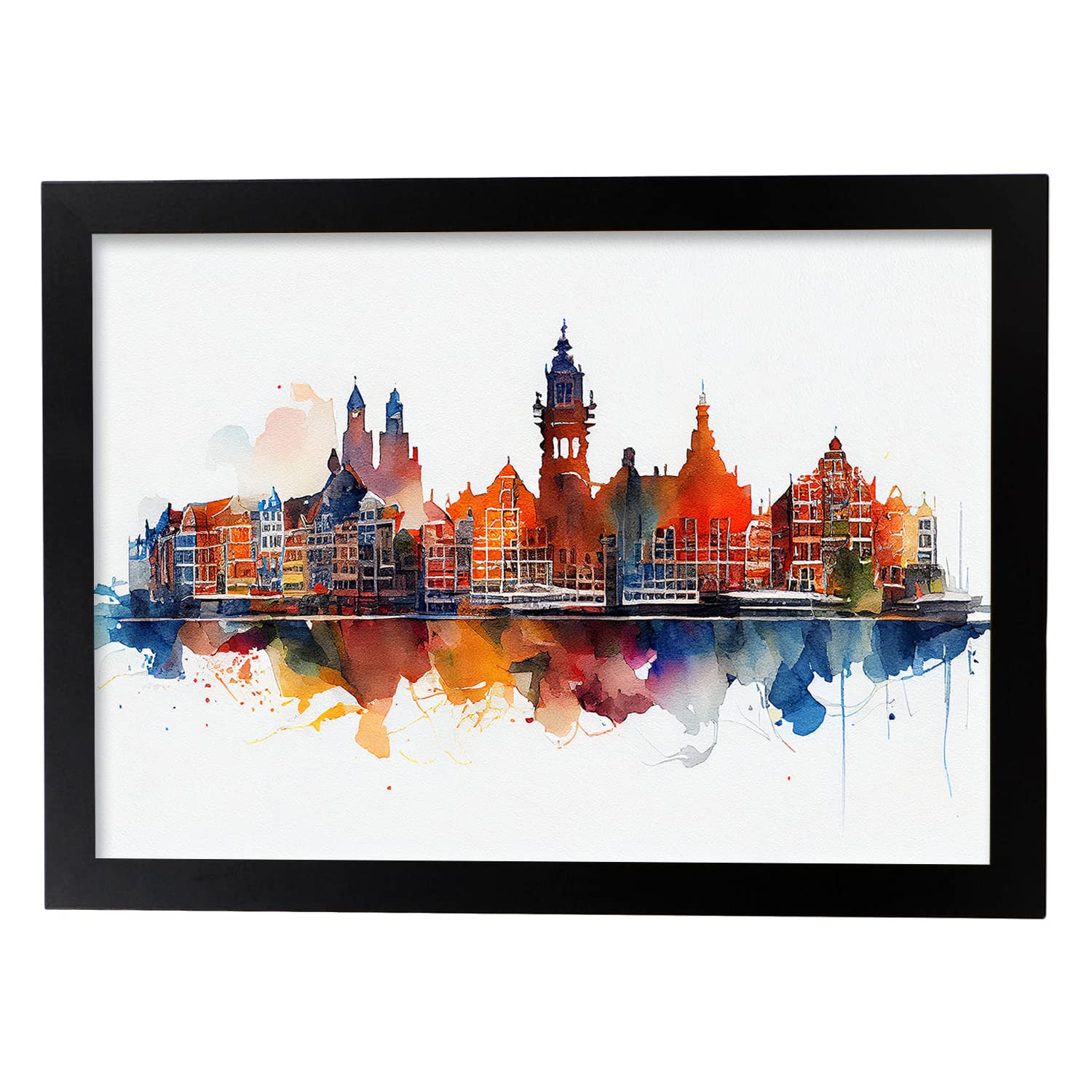 Nacnic poster de amsterdam en estilo acuarela originales ilustraciones a todo color de ciudades y monumentos del mundo y modelo 4 a3 con marco negro