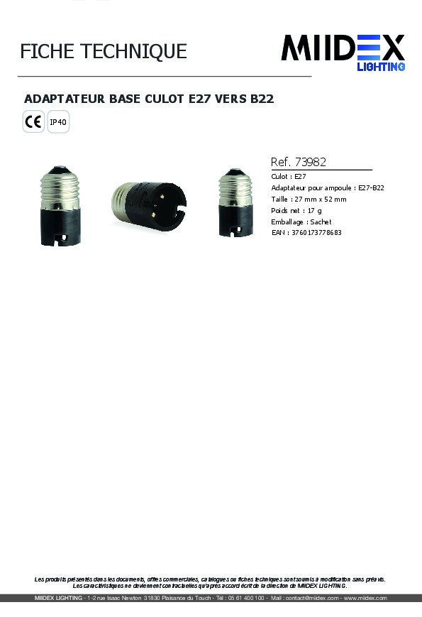 Adaptateur culot E27-B22 – Accessoire pratique – 27x52mm – Miidex - 7