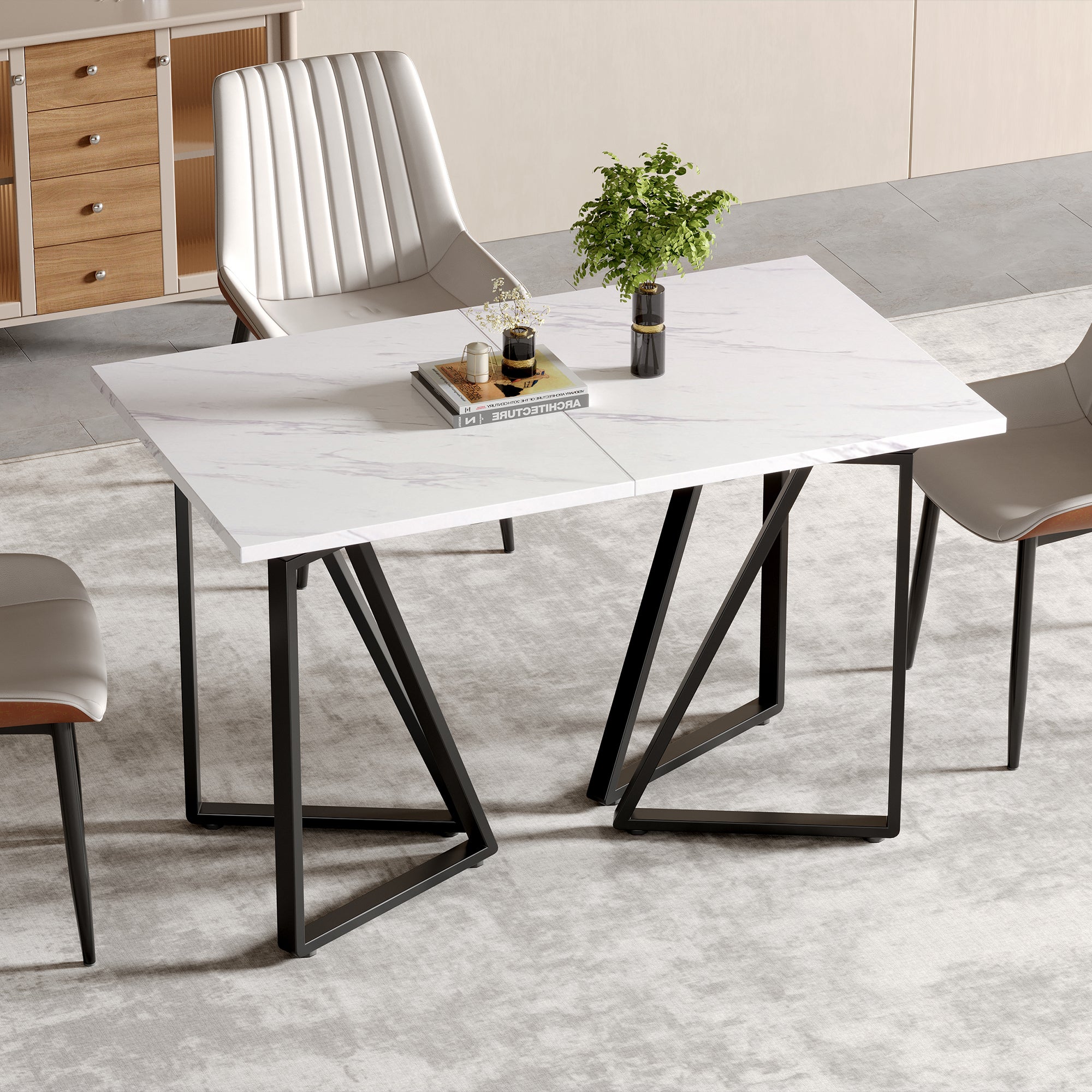 Table à manger extensible - plateau effet marbre - 6 à 8 personnes ...