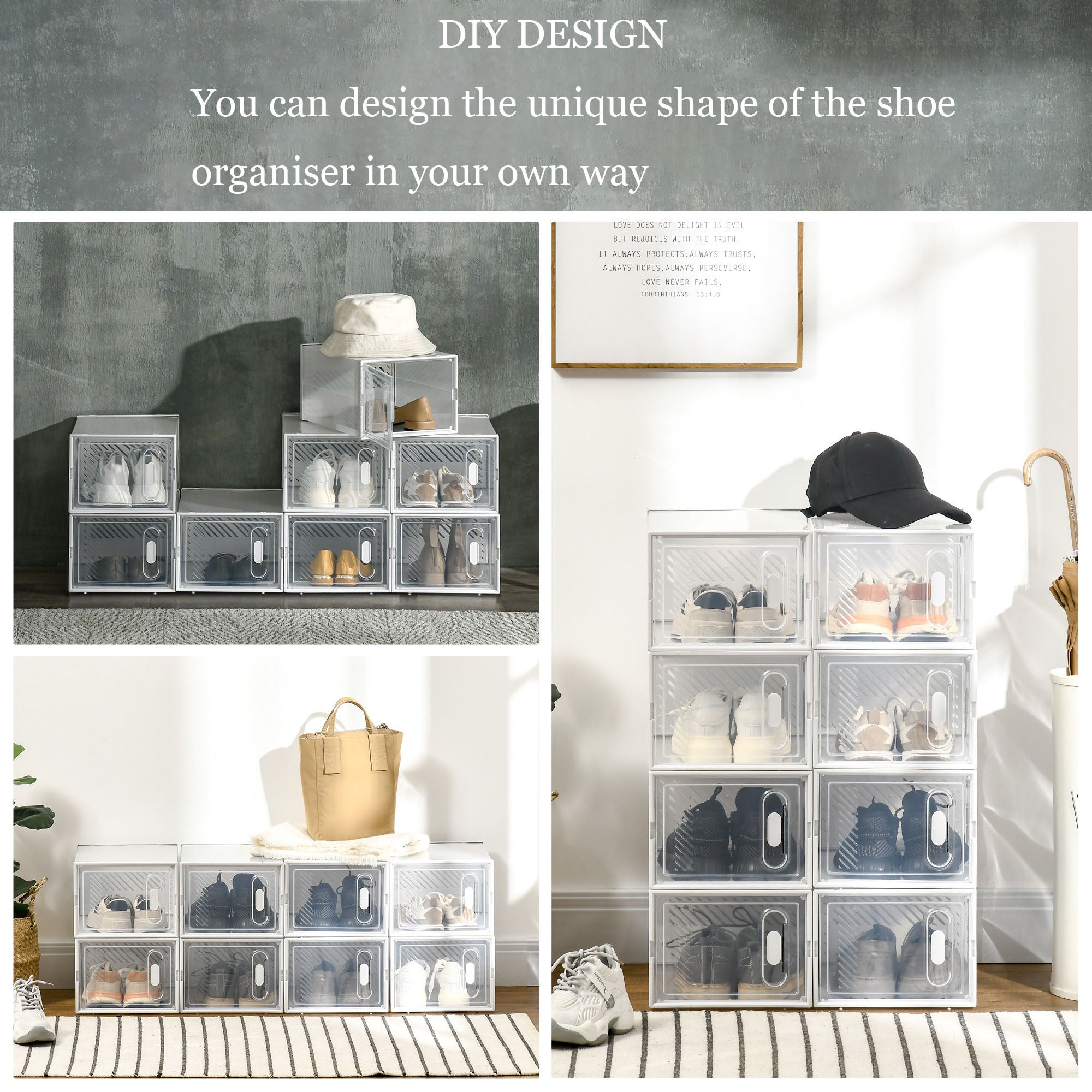 Scarpiera modulare con 8 scomparti - Design in plastica trasparente - Pratica e facile da montare - 25x35x19 cm - 5