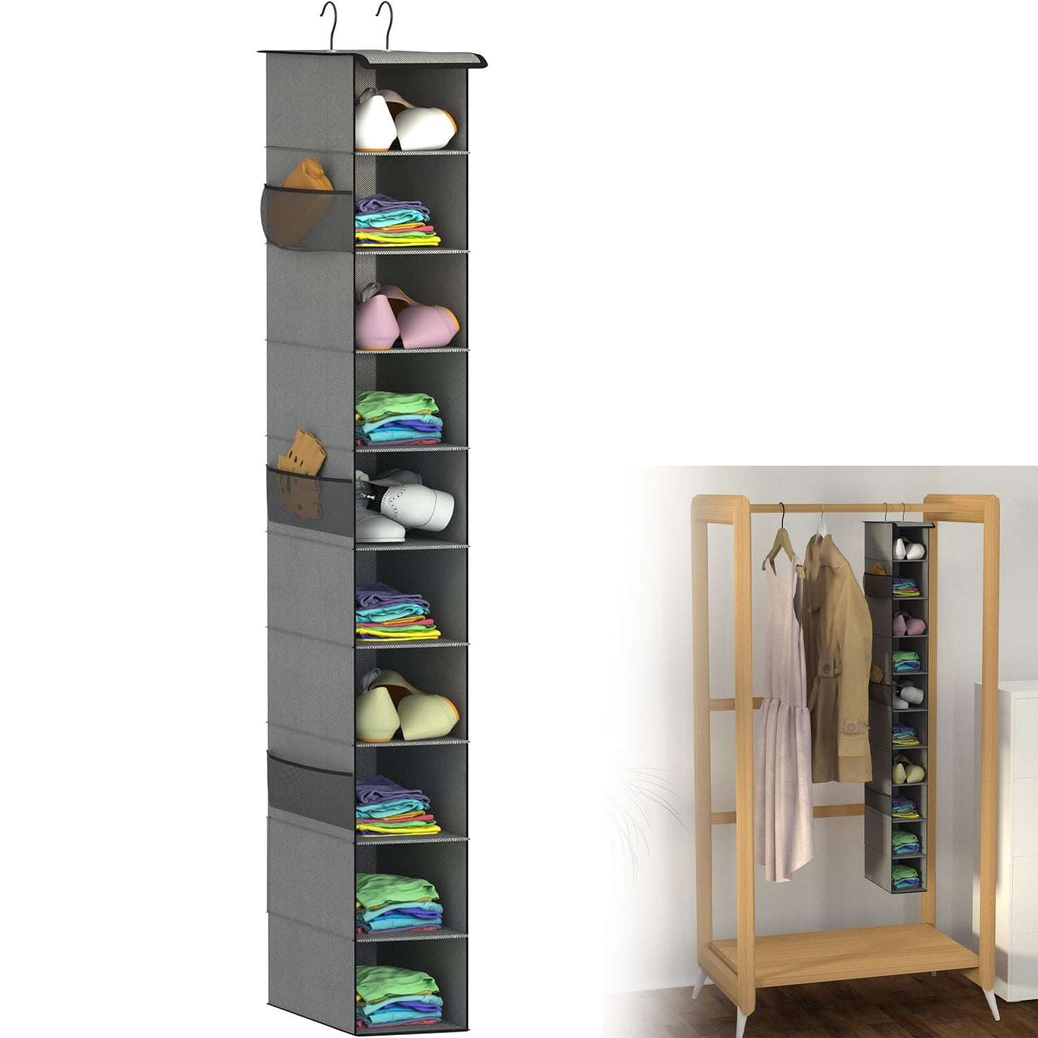 2 Organizer Per Scarpe Da Appendere – 10 Tasche In Tessuto Non Tessuto, Salvaspazio Per Armadio E Camera - 3