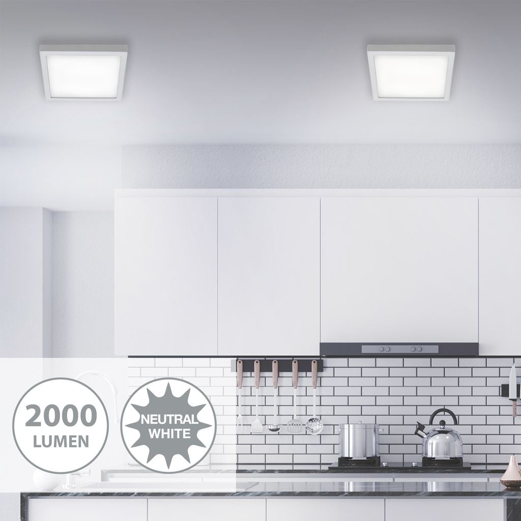 Lampe LED en saillie BRILONER LEUCHTEN FIRE, 21 W, 2000 lm, IP20, chrome mat, métal-plastique, 30 x 30 x 3,2 cm - 7