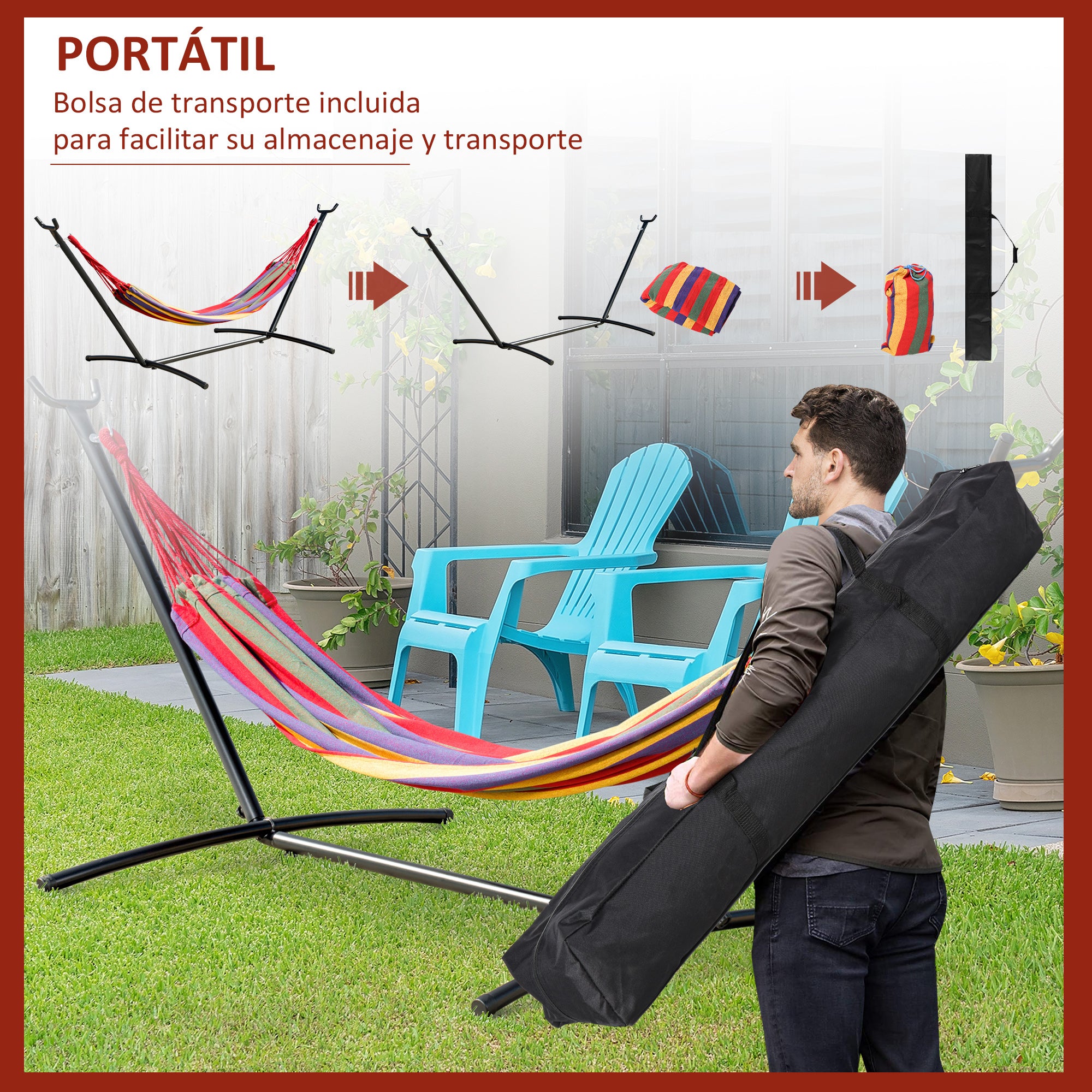 Rede com suporte Outsunny multicolor 285x118x110 cm - 7