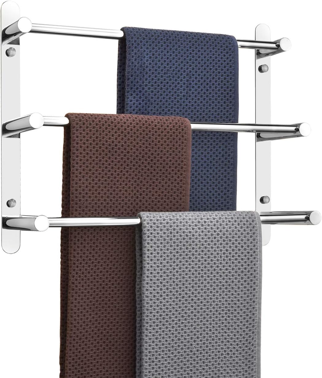 Wielowarstwowy wieszak na ręczniki ze stali nierdzewnej 304, montowany na ścianie, 50 cm, montowany na ścianie, 3 drążki, do łazienki i kuchni