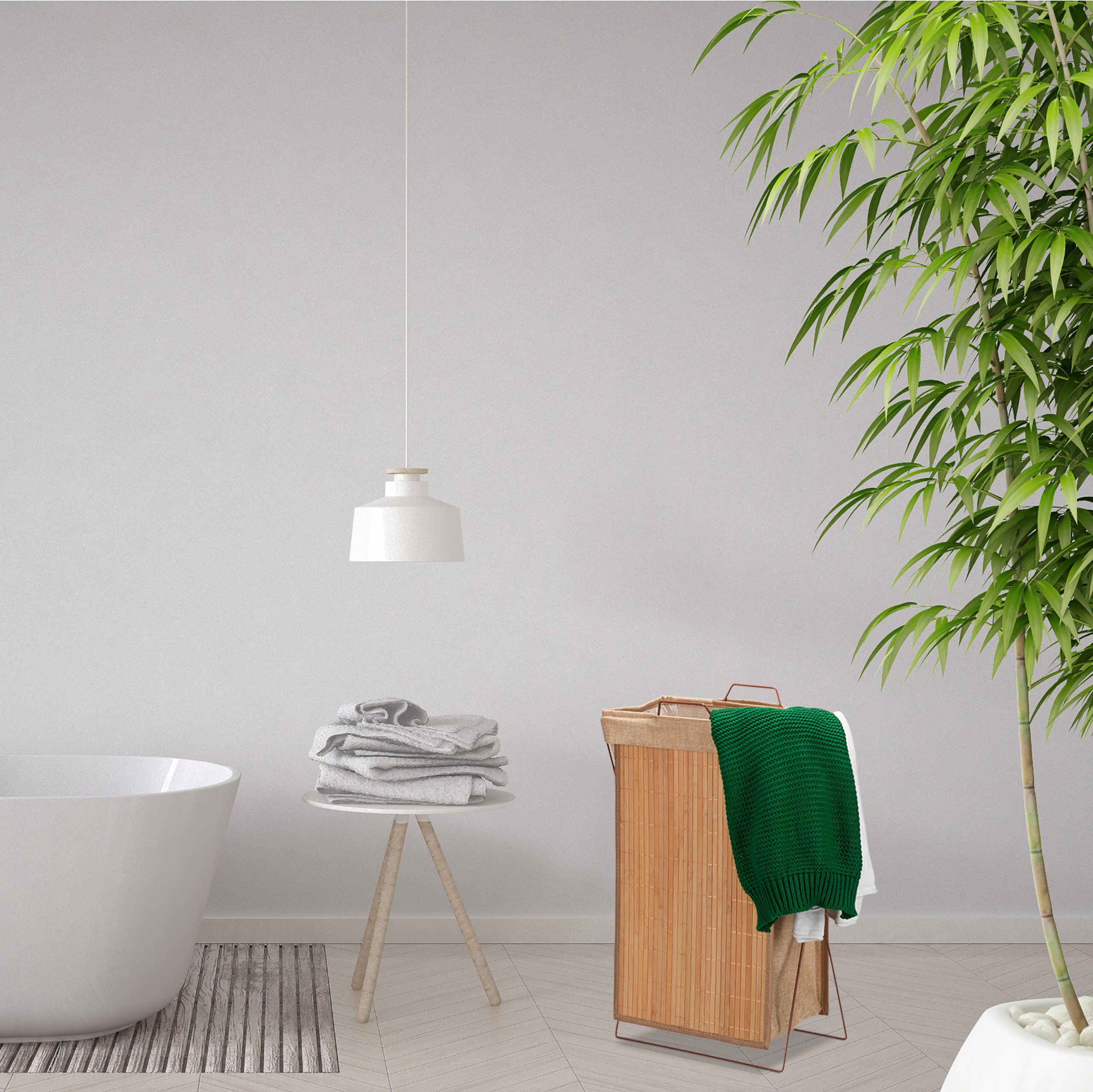 Corbeille à linge bambou 40 L panier à linge pliable sac à linge anse pliant HxlxP 61 x 38 x 22 cm, nature, Relaxdays - 6