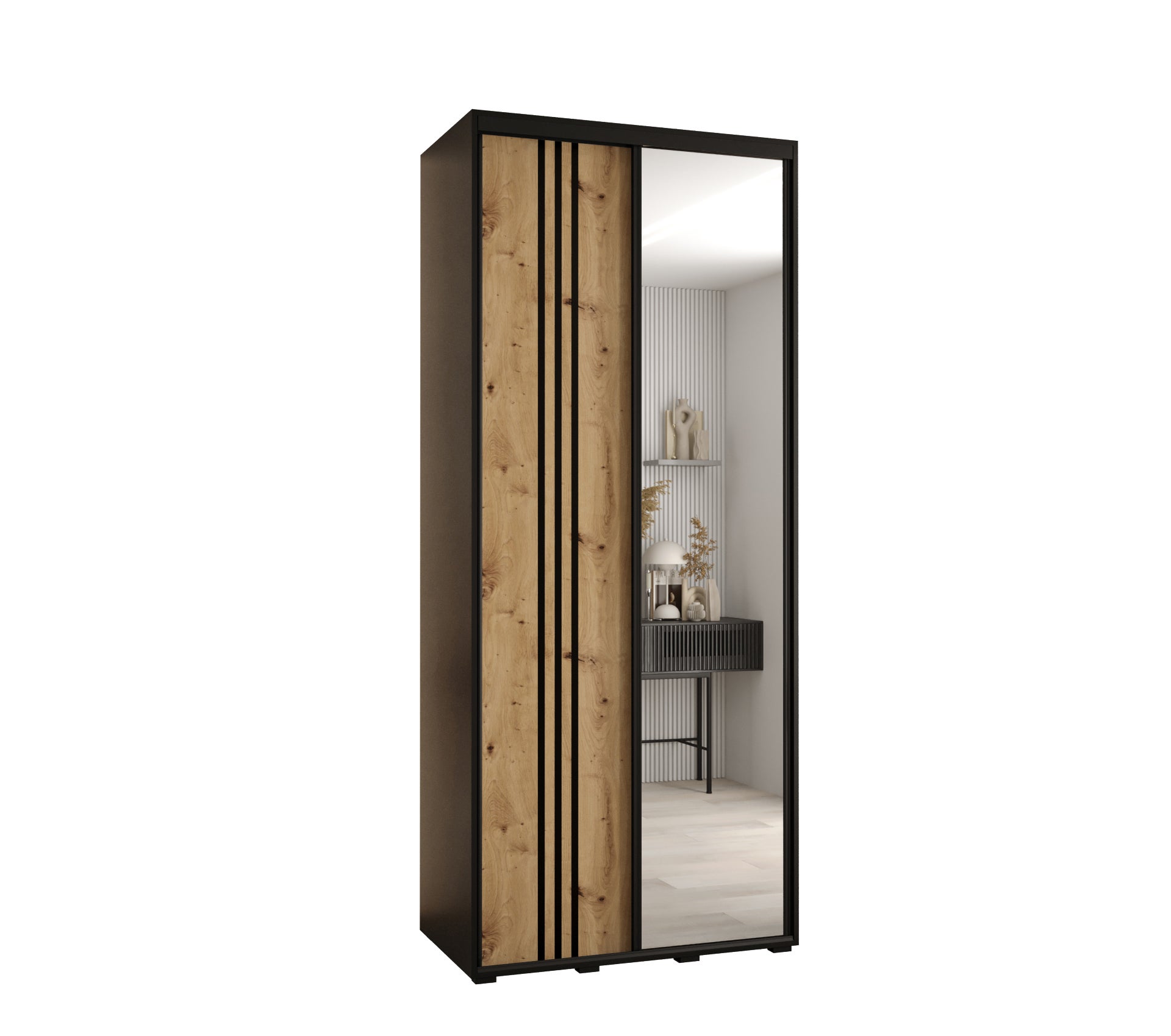 Szafa przesuwna z lustrem wysoka Davos 7 110 x 45 x 235,2 cm czarny + artisan + u. czarny - Abiks Meble