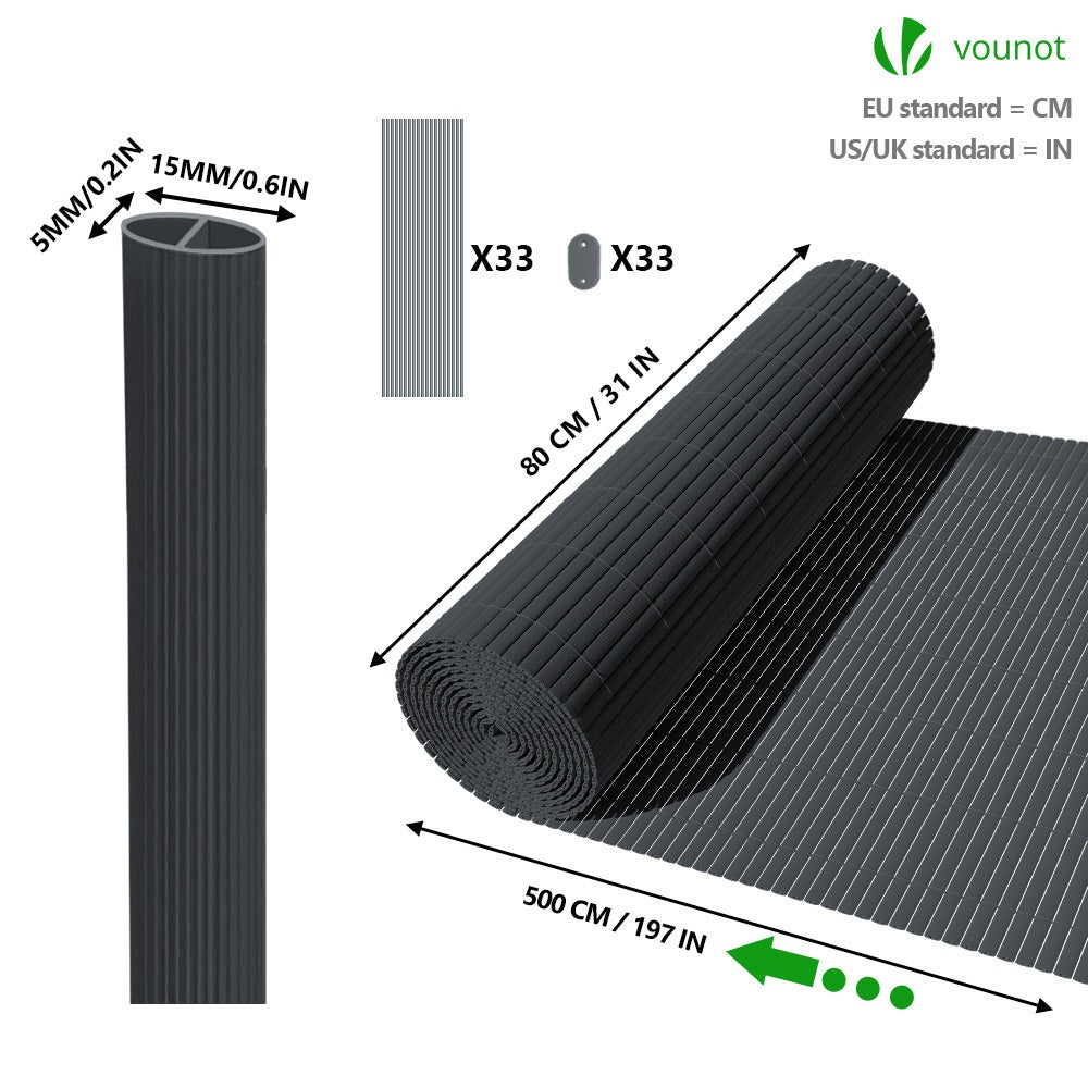 Canisse PVC brise vue ultra renforce avec attaches de fixation 80x500cm gris VOUNOT® - 5