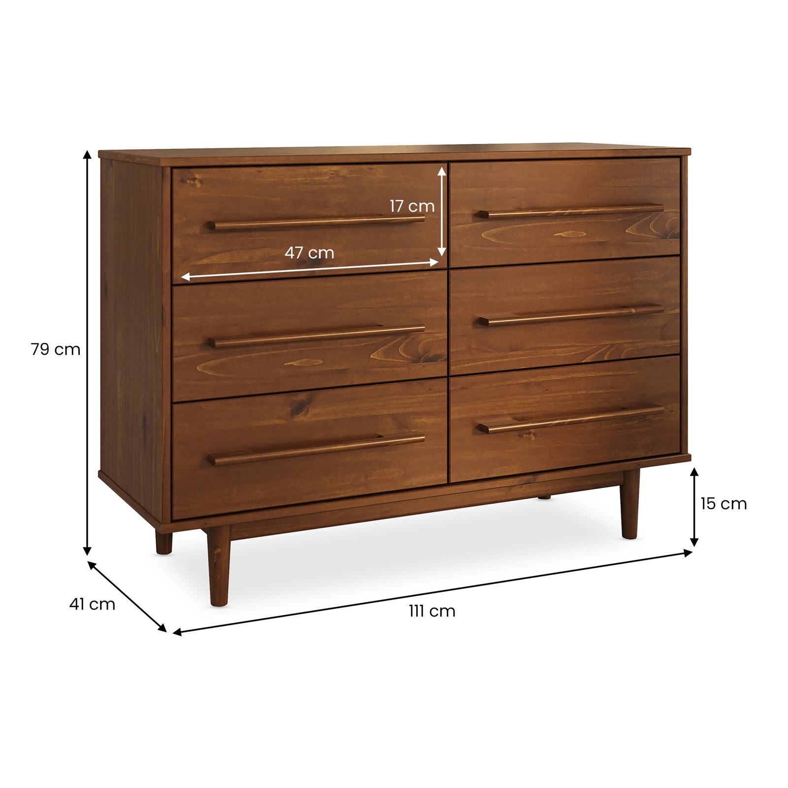 Commode TECCA L 111 cm 6 tiroirs en bois massif - Coloris châtaignier - 5