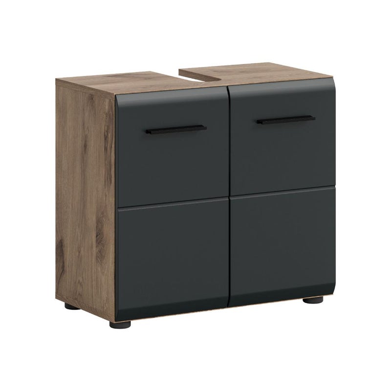 Ice szafka pod umywalkę 2 drzwi czarny mat, dąb dekor.