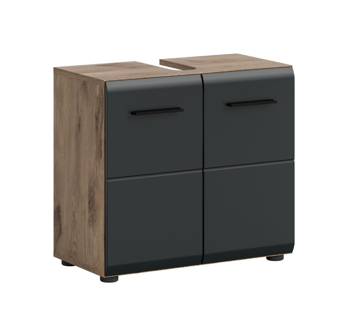 Ice szafka pod umywalkę 2 drzwi czarny mat, dąb dekor.