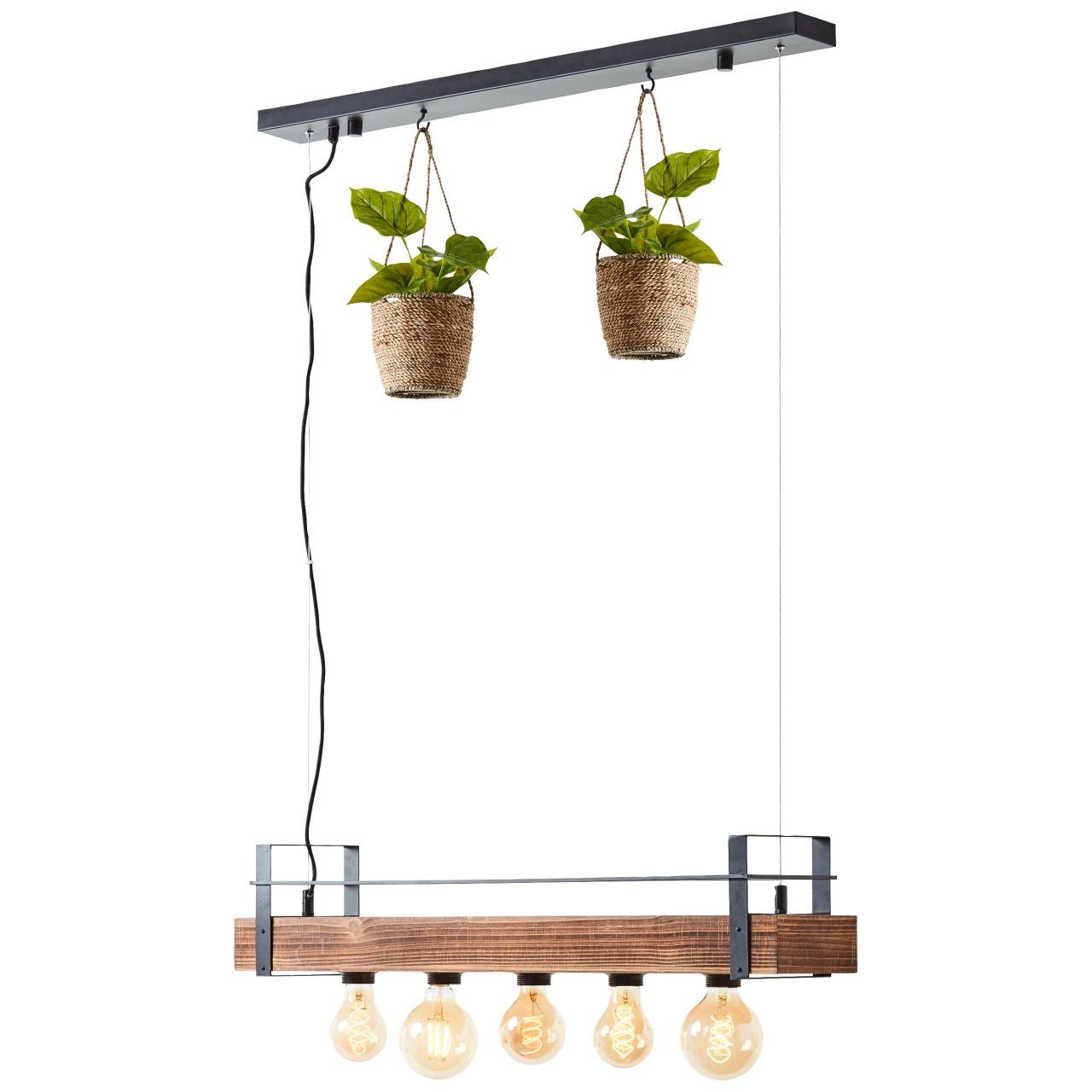 Lampa BRILLIANT, zawieszenie Bankwood 5 płomieni czarny / kolor drewna, 5x A60, E27, 28W, drewno ze zrównoważonej gospodarki leśnej (FSC) - 4