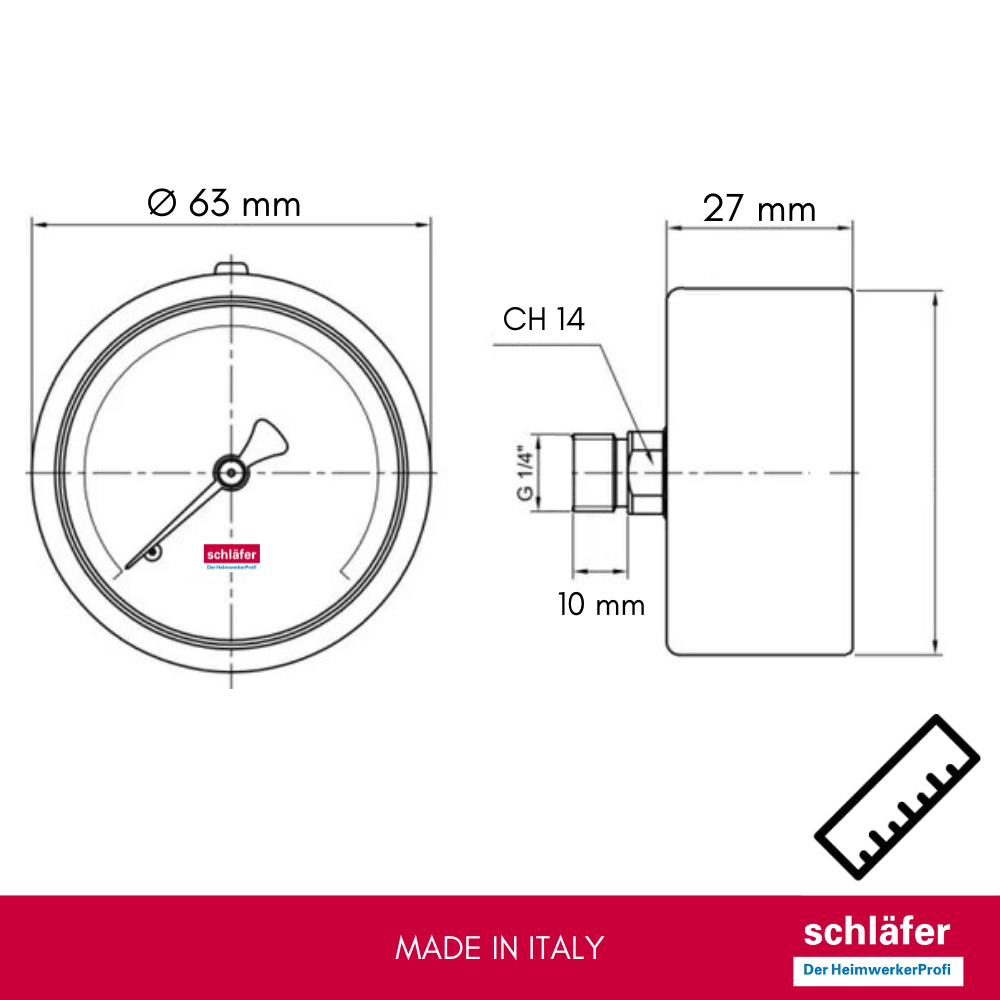Schläfer 0930165 | Manomètre hydraulique arrière 1/4