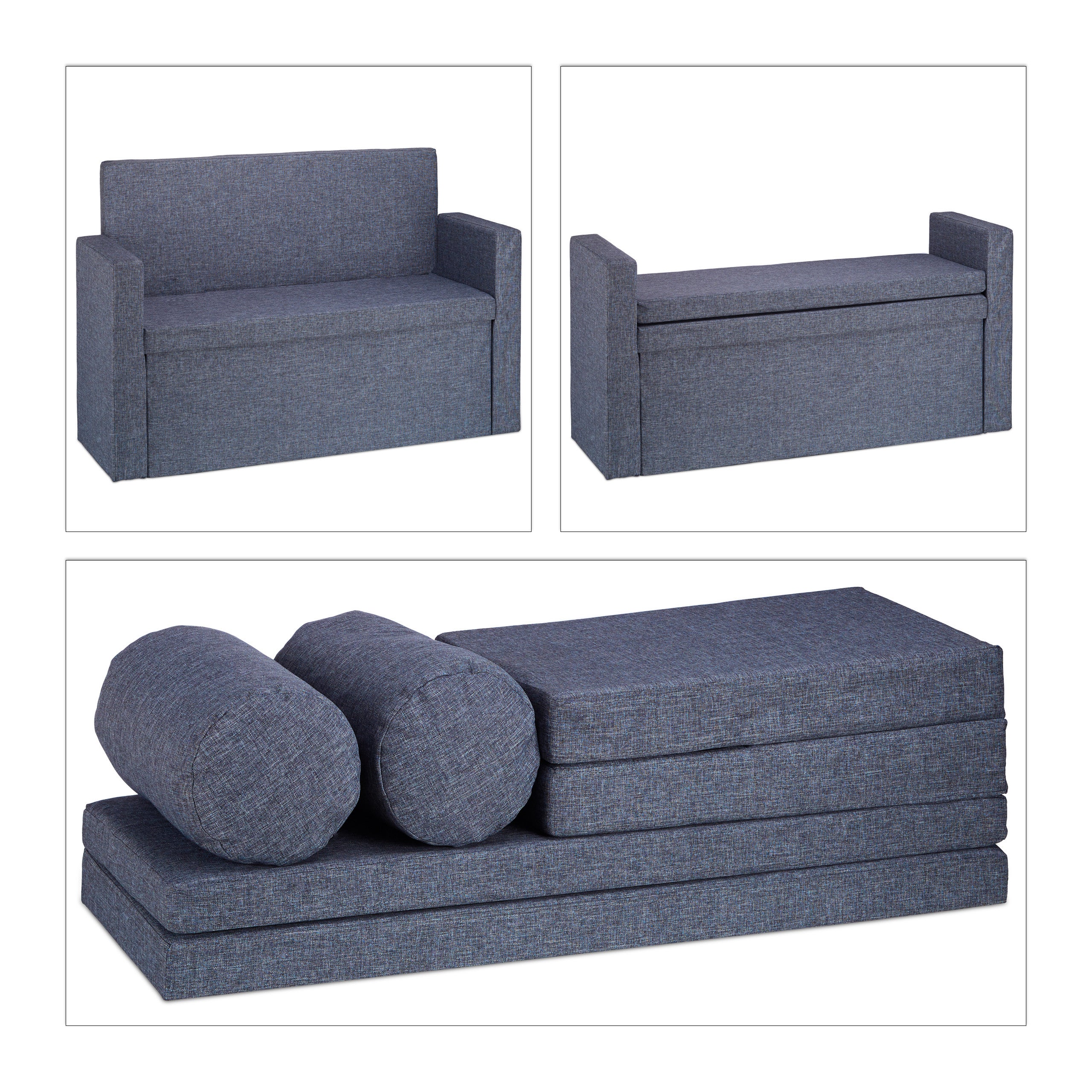 Banc dossier 2 places banquette coffre de rangement pliable assise pratique pliant HxlxP: 75x115x47 cm, gris, Relaxdays - 5