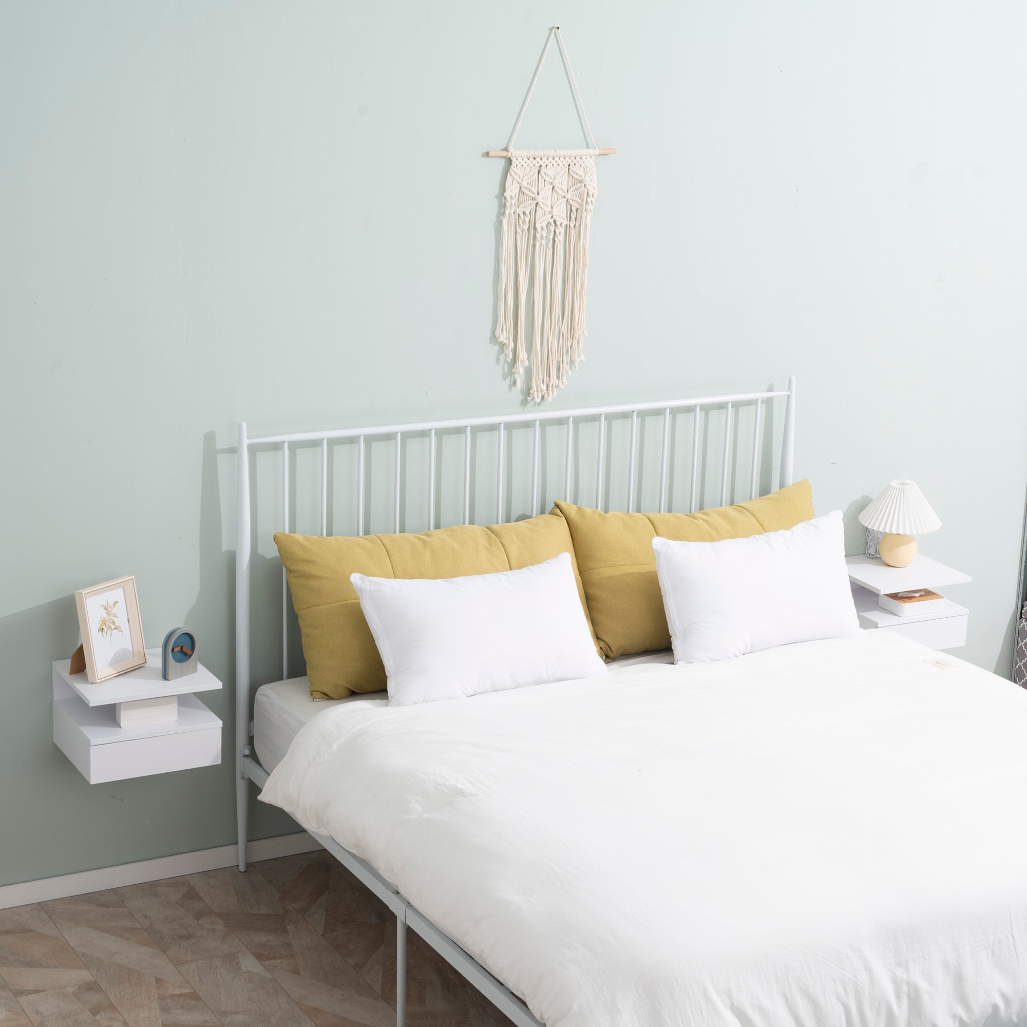 HOMCOM Set da 2 Comodini Sospesi per Camera da Letto, Bianco - 6