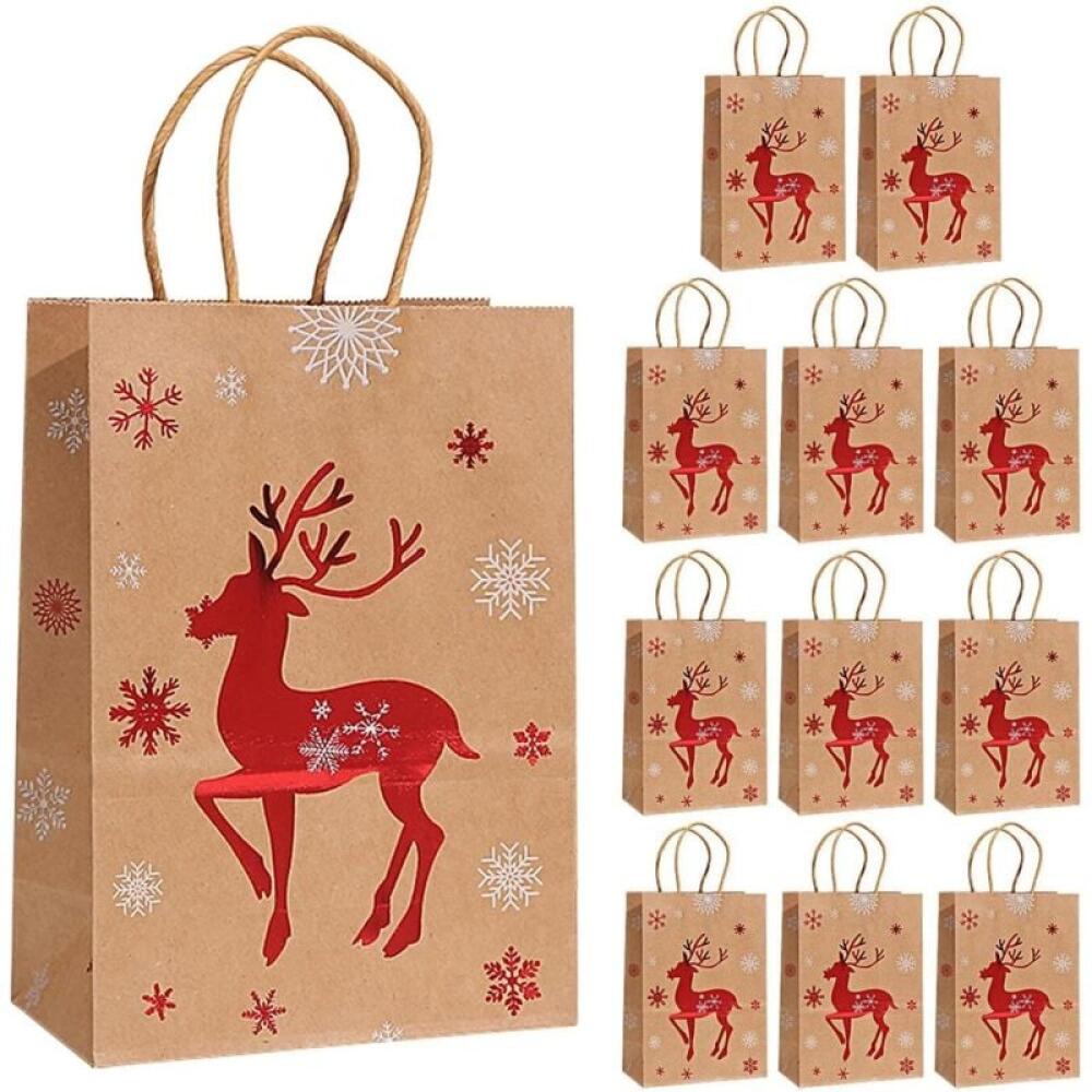 Bolsas De Regalo De Navidad, 40 Bolsas De Regalo De Papá Noel En 4 Tamaños Y 4 Diseños Con Cintas De Cordón Insertadas Y Etiquetas Para Envolver Las Festividades