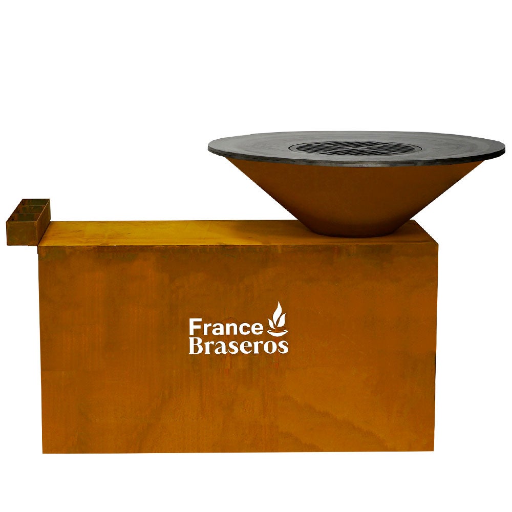France Braseros | Braséro Plancha Grill Barbecue en Acier Corten Ø100cm avec Meuble de Rangement pour le Bois | Jardin, Terrasse, Extérieur - 4