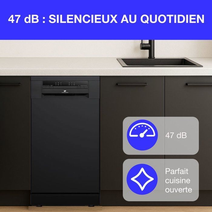 Lave vaisselle pose libre Continental Edison CELV1145B noir 11 couverts 45 cm - 3