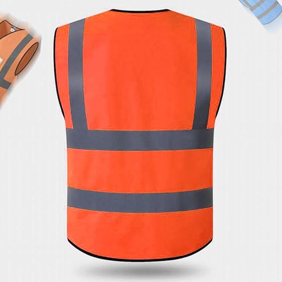 XLGilet de Sécurité Réfléchissant Mesh Vêtements de Travail Respirants avec Poches et Fermeture, couleur orange - 4