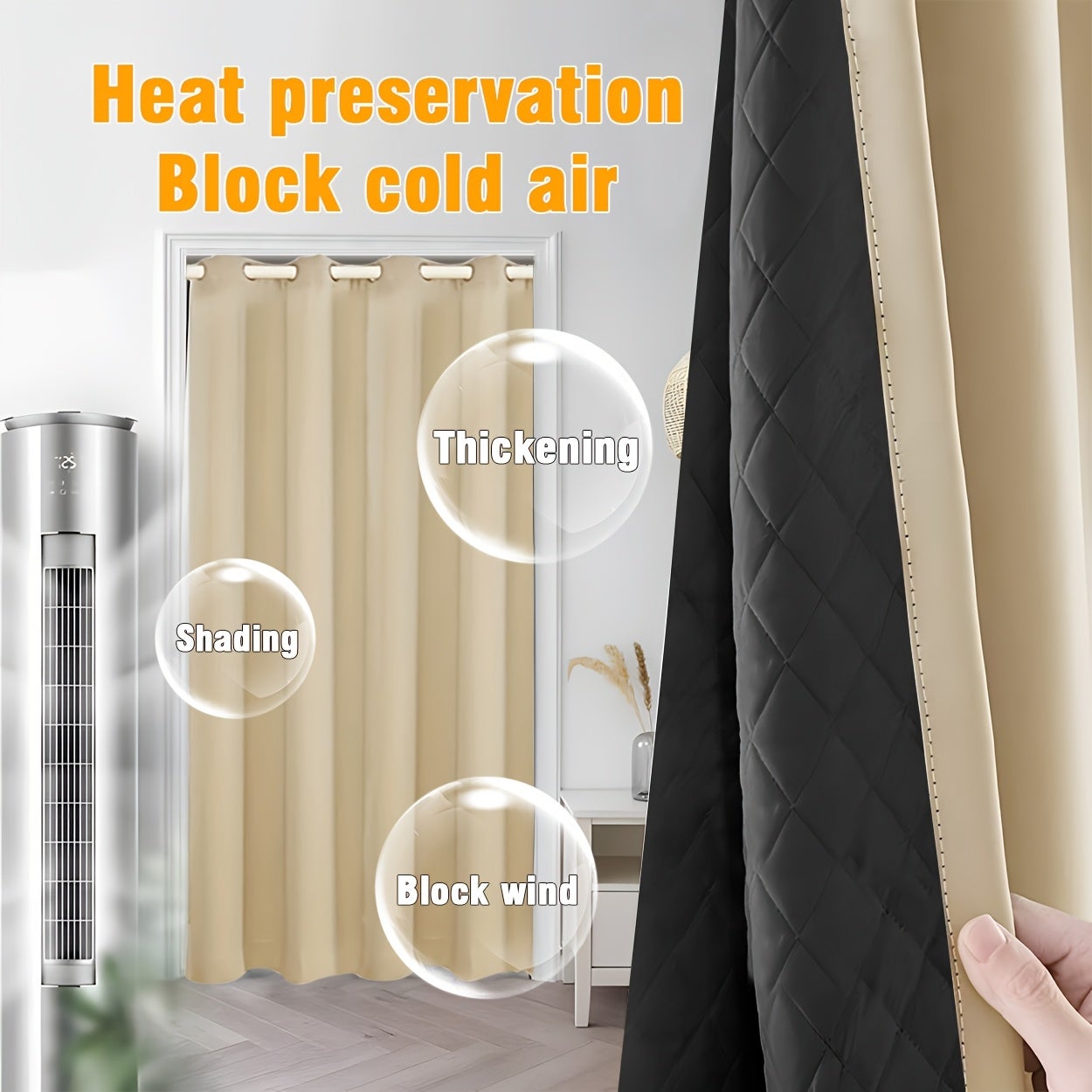 MINICLOSS Rideaux d'hiver épais coupe-vent, rideaux à trois couches isolants contre le froid, rideaux unis doublés de coton (gris, 132 x 160 cm) - 8