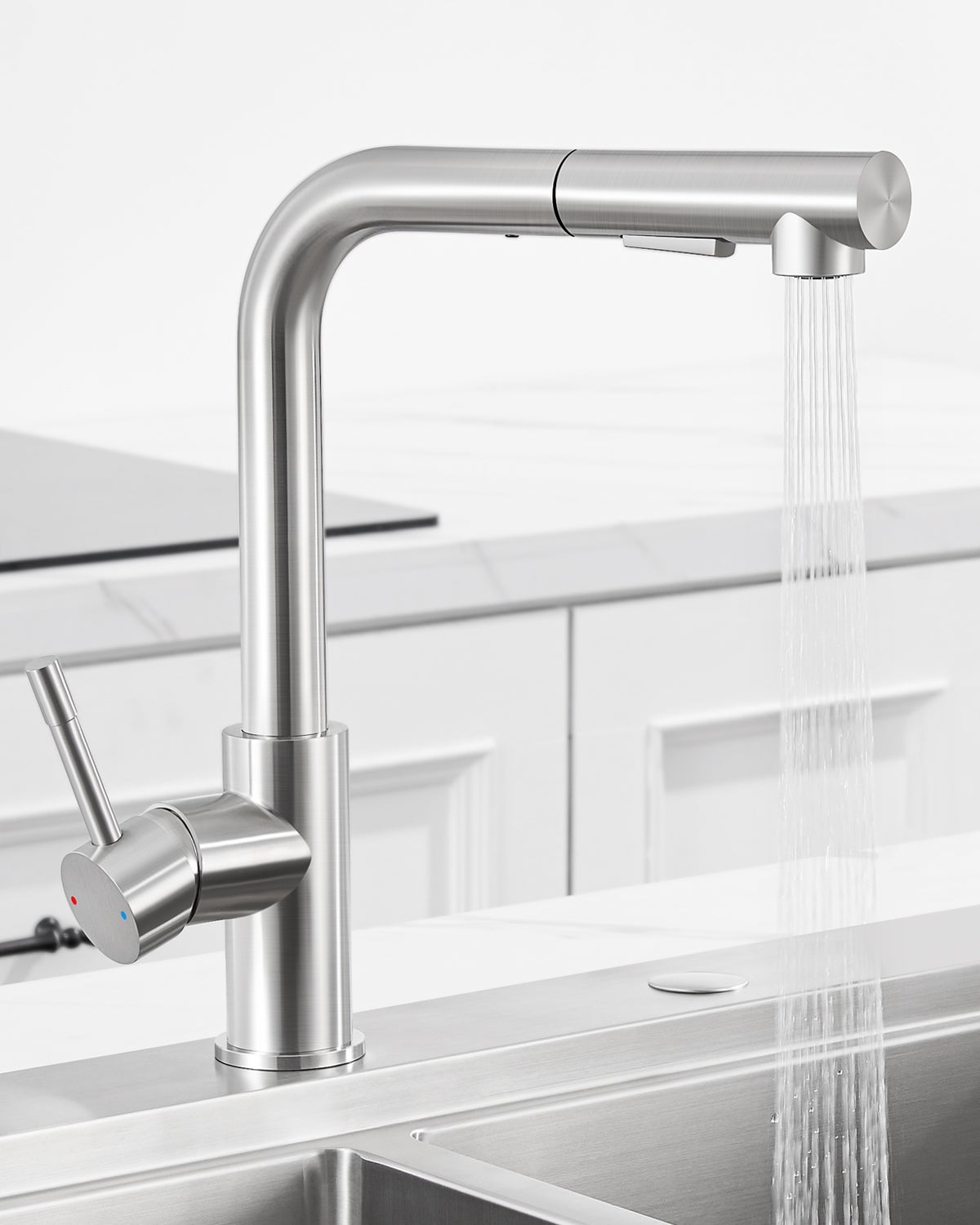 Grifo de cocina con pulverizador, grifo mezclador de cocina con 2 modos de pulverización, grifo de fregadero de agua fría/caliente - 5