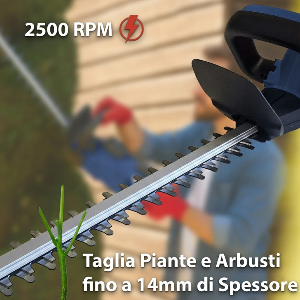 Tagliasiepi Elettrico a Batteria 21V 3.0Ah con 2 Batterie Kit Completo Potente 1300W Lama 52cm 2500RPM Taglio 14mm Leggero e Sicuro - 5