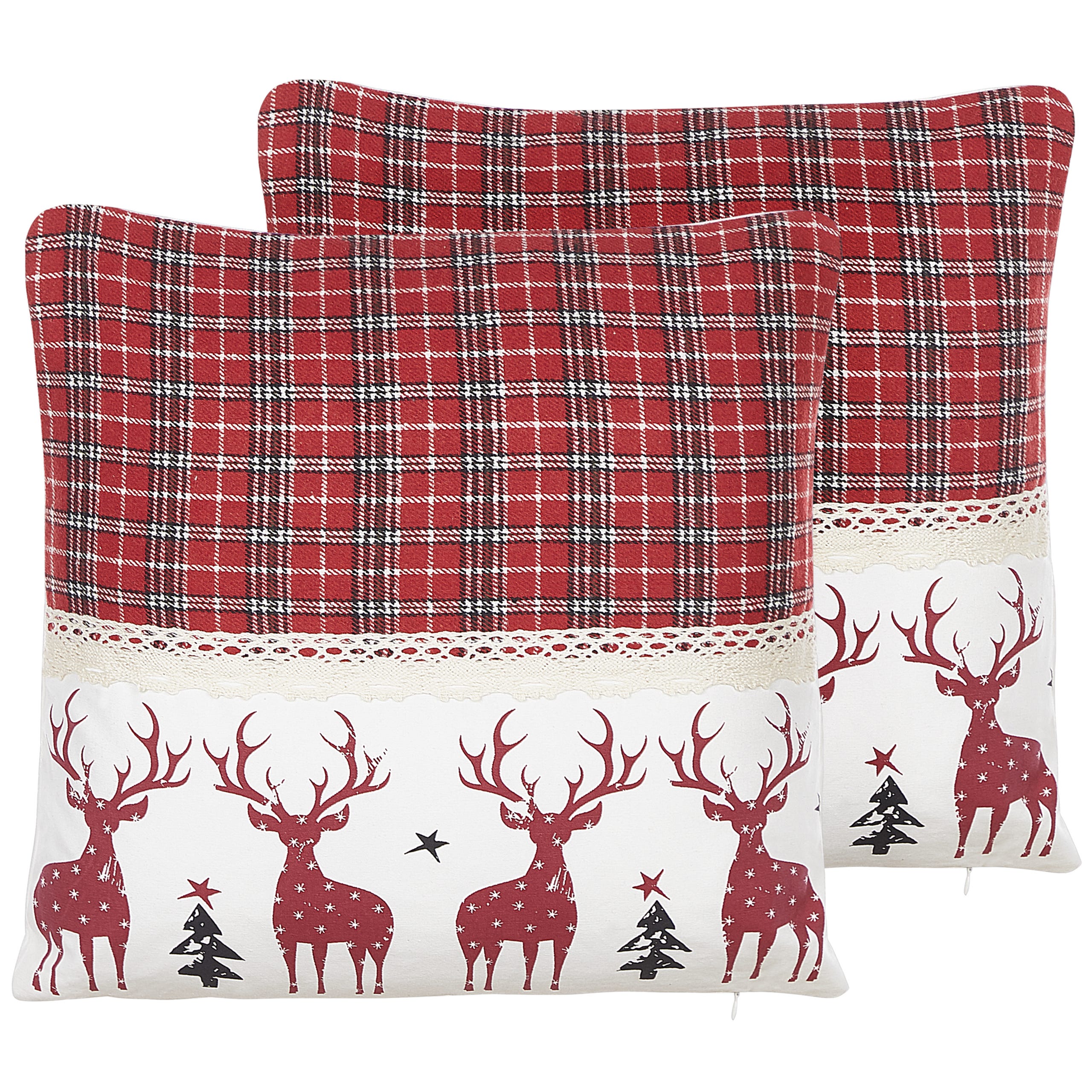 Set Di 2 Federe Per Cuscini Natalizie Rosse | 45x45 Cm In Poliestere | Con Cerniera Nascosta | Per Divano E Soggiorno