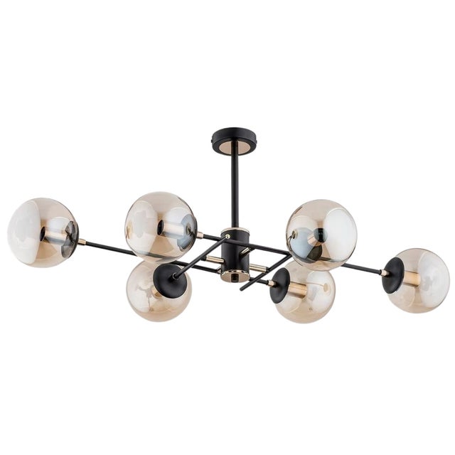 Lampa wisząca Tanos czarno-bursztynowa 6xE14x40W do salonu szklane kule wym: 34 x 96 x 57 cm szkło Alfa