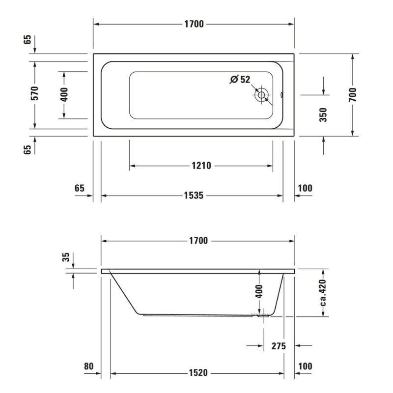 Baignoire droite 170x70 DURAVIT D-Code - 4
