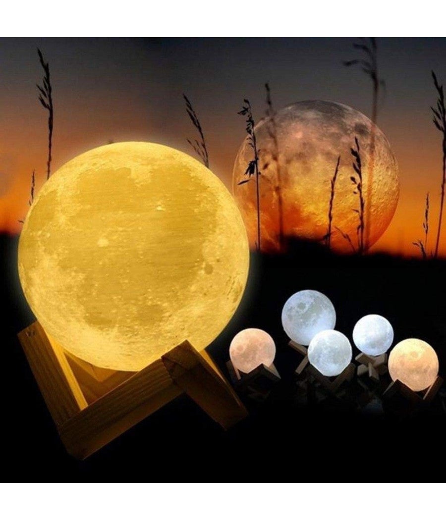 Relaxdays Lampada Luna 3D 15 Cm – 16 Colori, Regolabile, Sensore Touch E Telecomando, Ricaricabile USB, Luce Notturna Per Bambini
