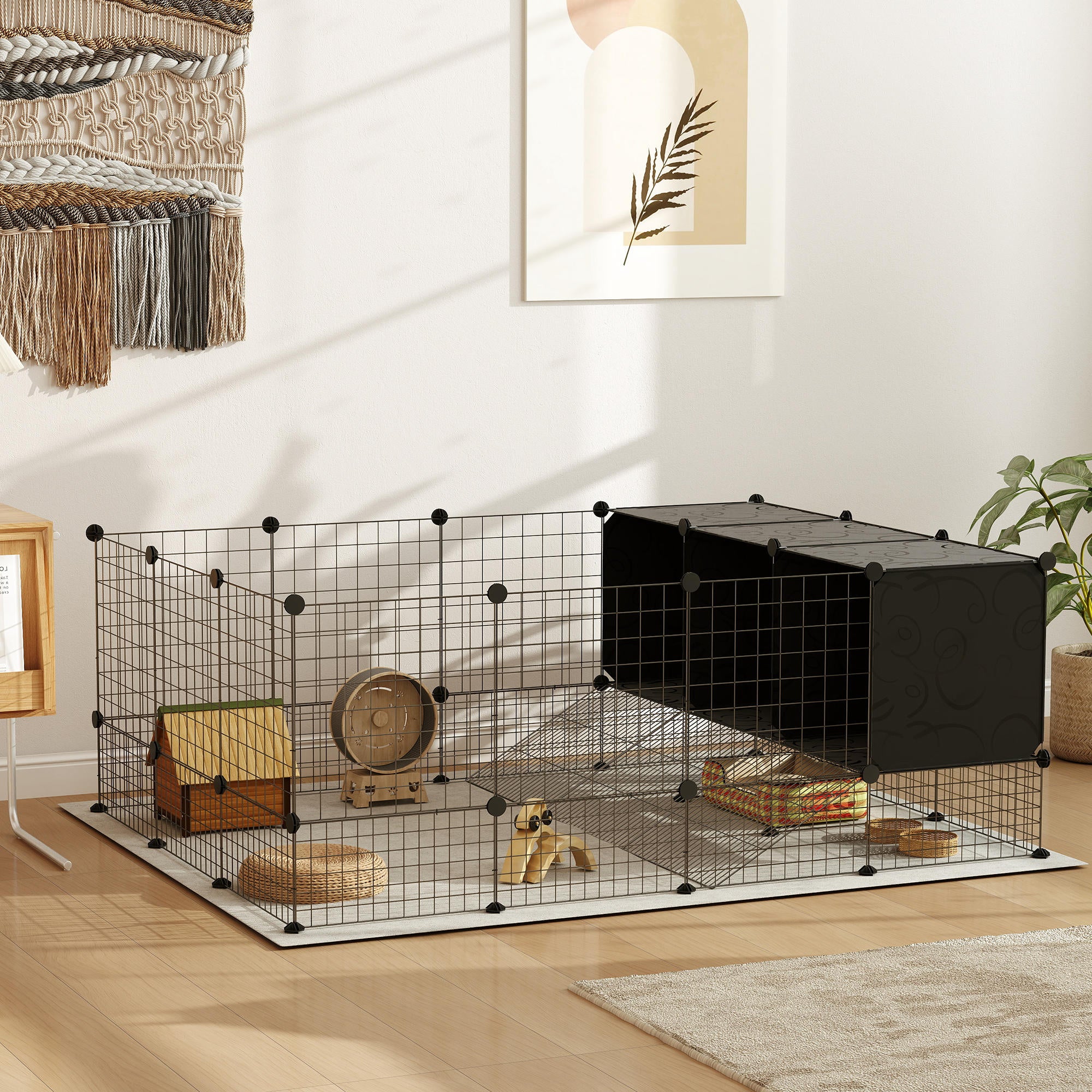Recinto para Pequenos Animais PawHut Aço, e PP Preto 140x105x52 cm - 2