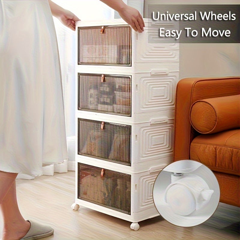 Bextcok Armoire de rangement pliable à 5 niveaux avec roulettes, organisateur empilable en plastique avec portes magnétiques transparentes,39x28x103CM | Leroy Merlin