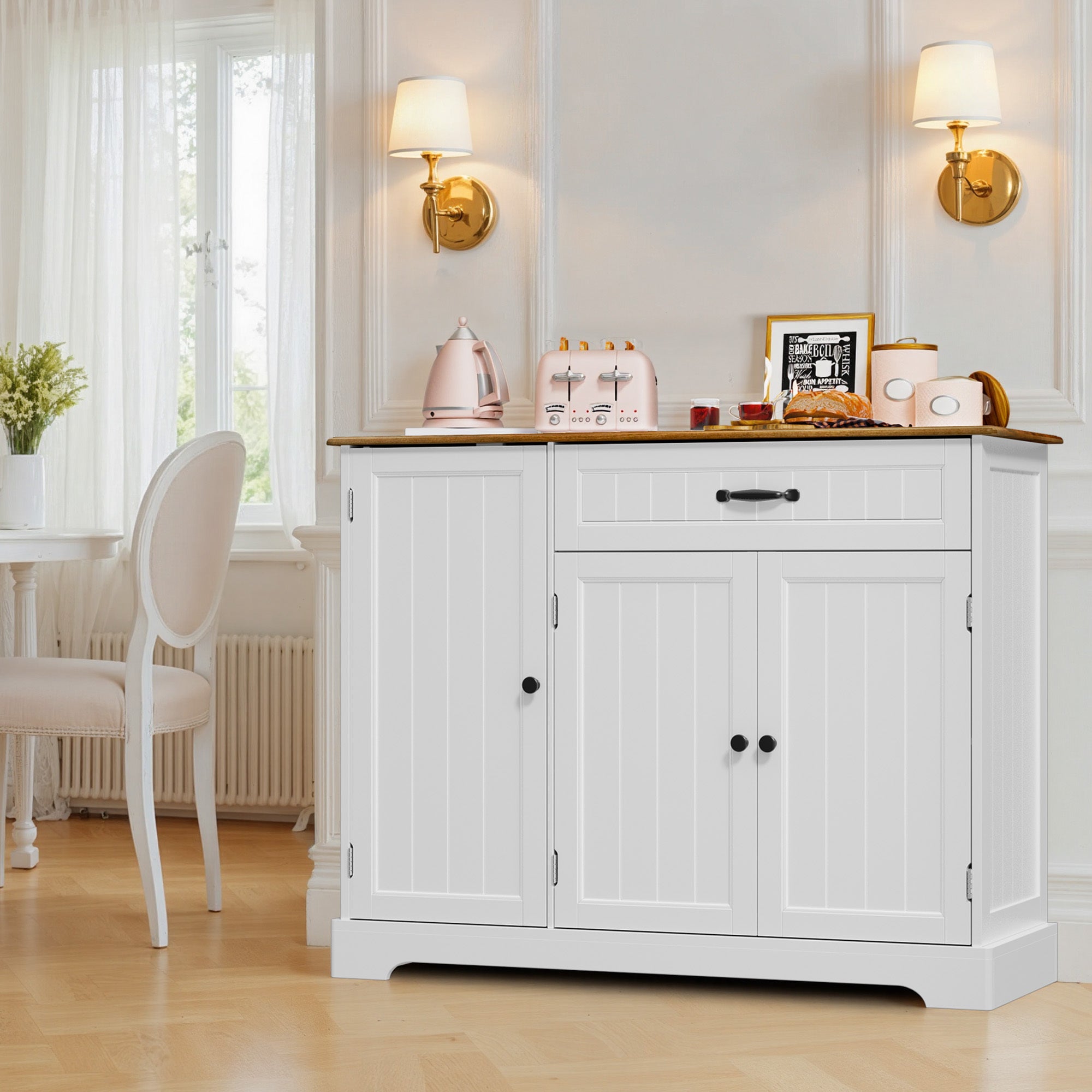 Buffet de Cuisine 3 Portes 1 Tiroir 105 x 40 x 84.5 cm Marron Bealife - 8