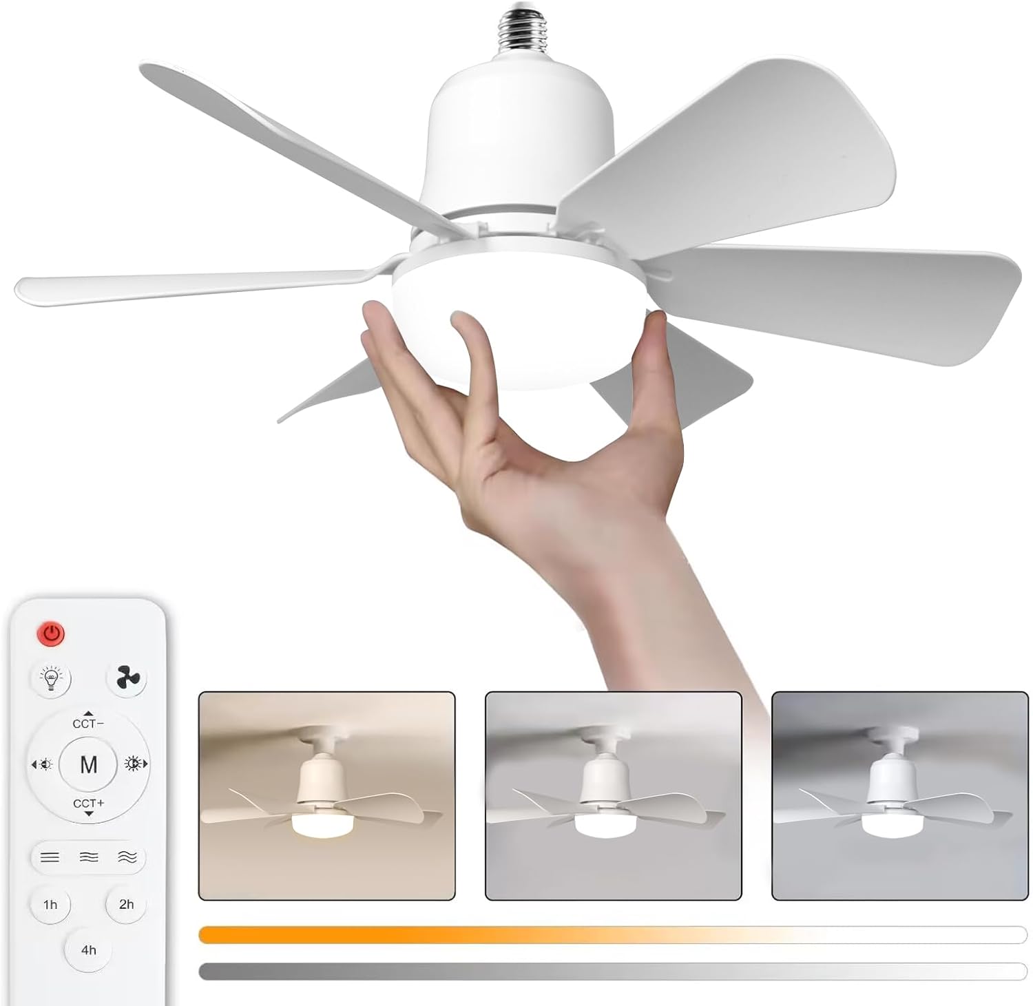 2-częściowy wentylator sufitowy z oświetleniem, gniazdo E27 30 W, ściemnialny, 3 prędkości, 6 łopatek (biały 30 W)