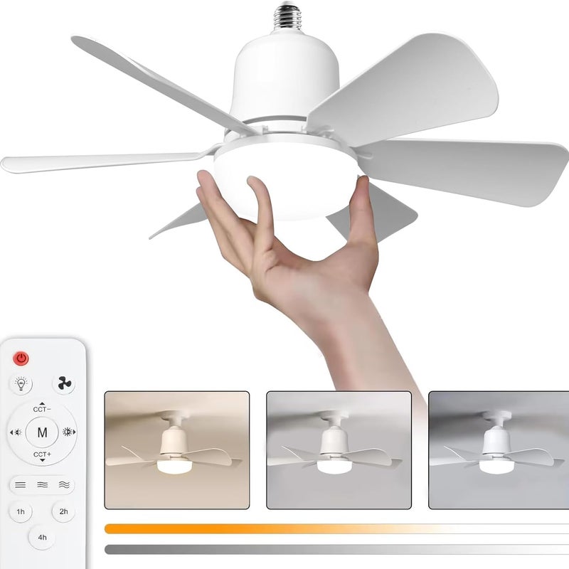 2-częściowy wentylator sufitowy z oświetleniem, gniazdo E27 30 W, ściemnialny, 3 prędkości, 6 łopatek (biały 30 W)