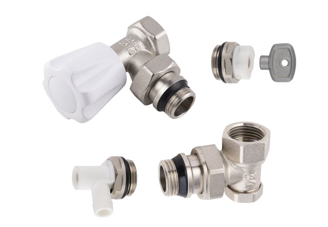 Kit Raccordement Radiateur Robinet Manuel Equerre + Coude de Réglage + Purgeur + Robinet de Vidange 15x21 (1/2) NOYON & THIEBAULT