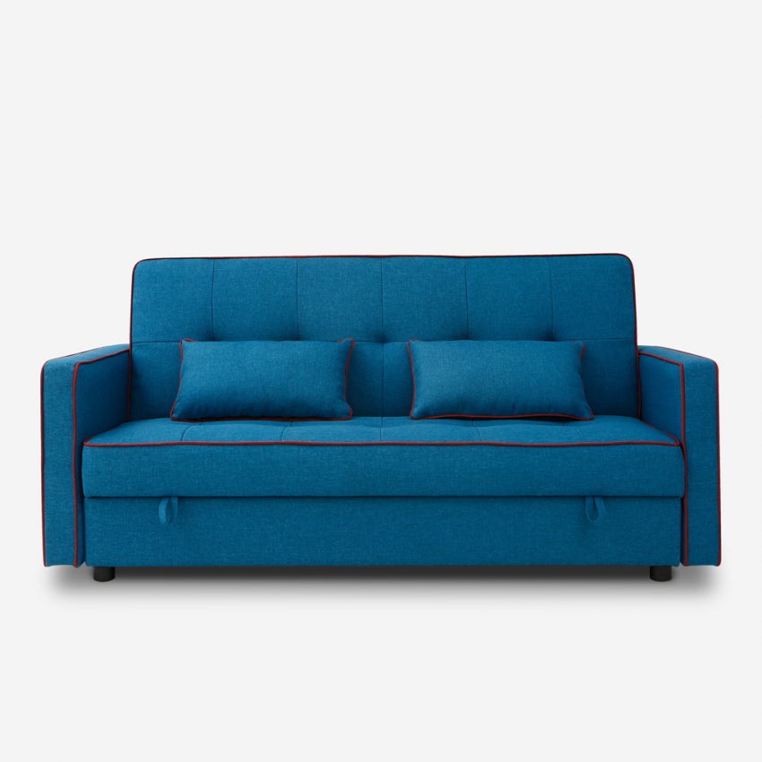 Divano letto 2 posti classico matrimoniale in tessuto con contenitore Zalto - Blu - 2