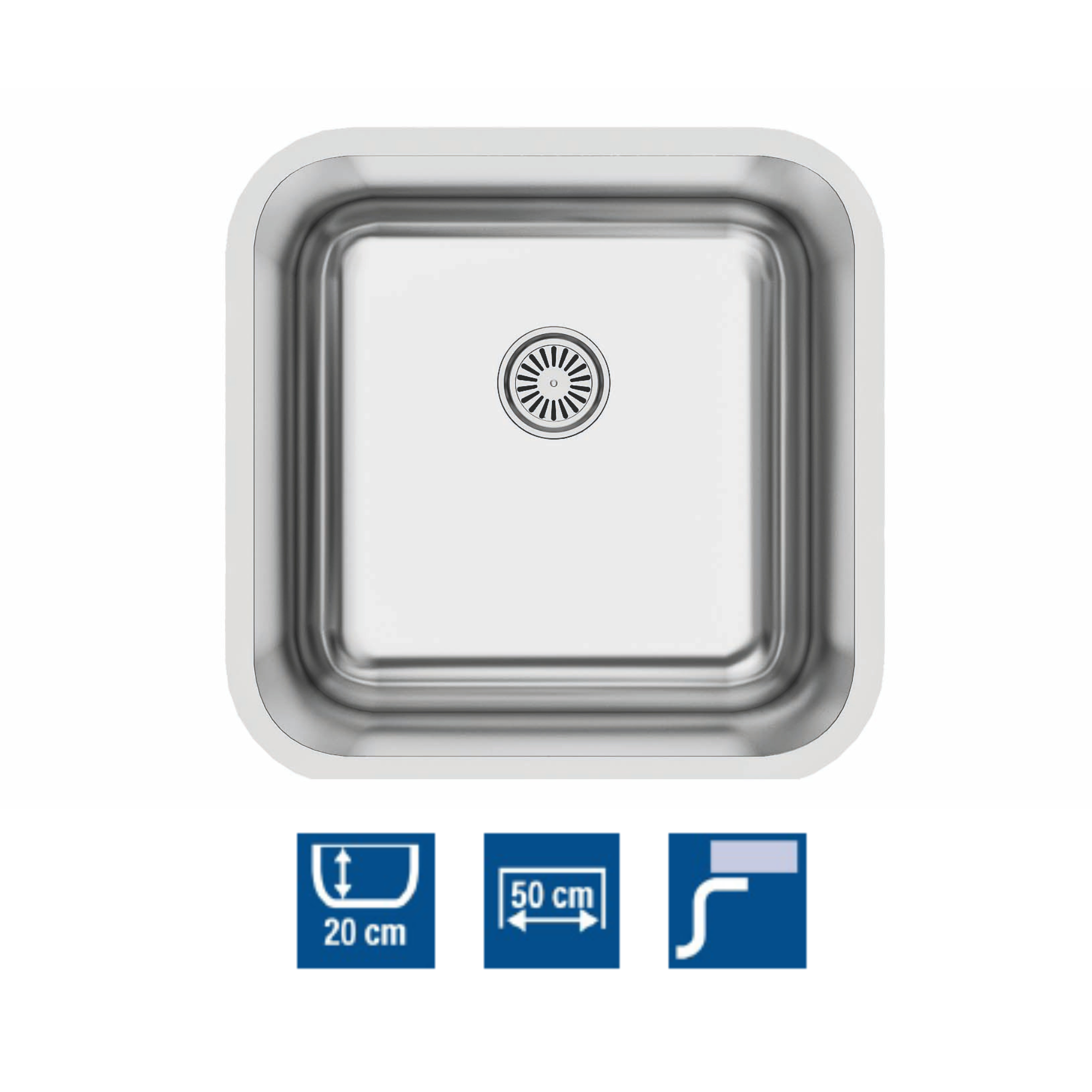 Cata  Fregadero Cbp 40-40 /B Cubeta Cuadrada 44,5X44,5Cm Profundidad 20 Cm Fondo Absorbente Acero Inoxidable Grosor 0,8Mm Color Gris Acero Inoxidable, Leroy Merlin