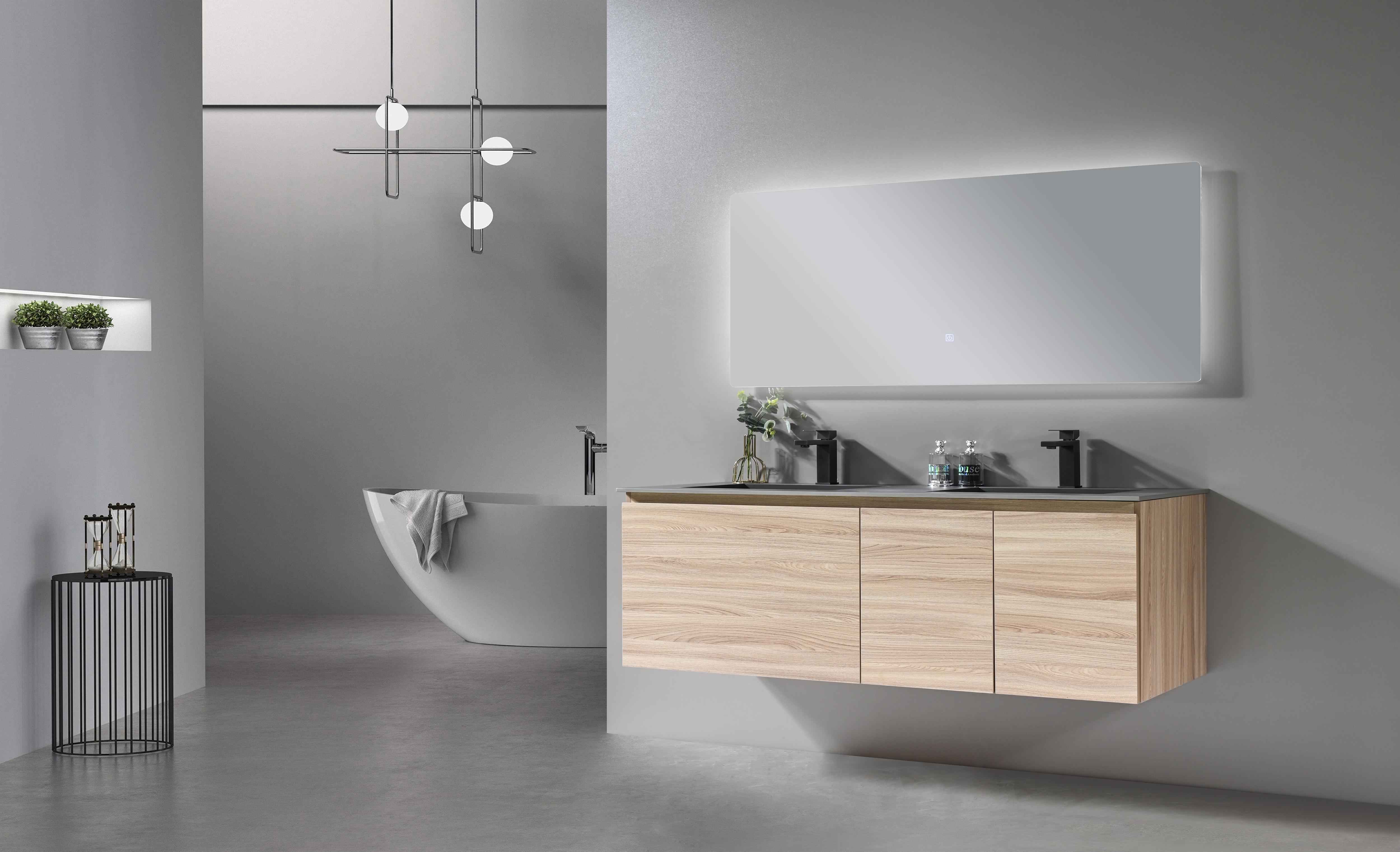 LuxuryBain- Meuble de salle de bain double vasque 140cm bois et gris