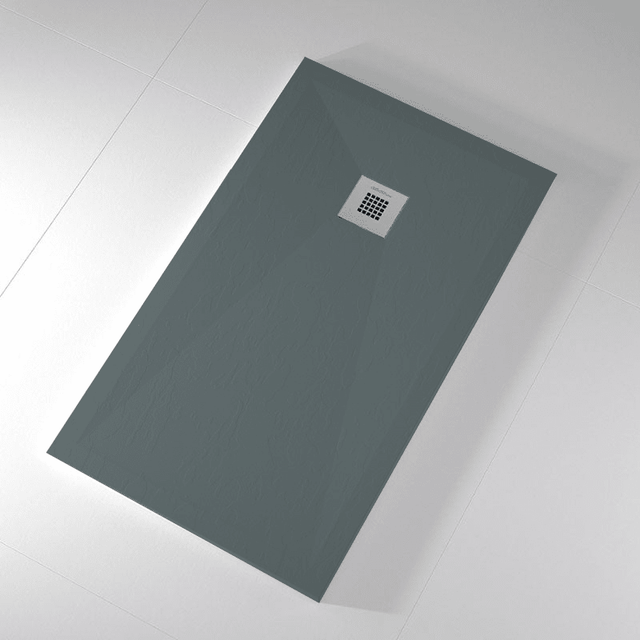 Receveur de douche 90x90 cm extra plat ONDA en résine surface ardoisée anthracite Grille inox