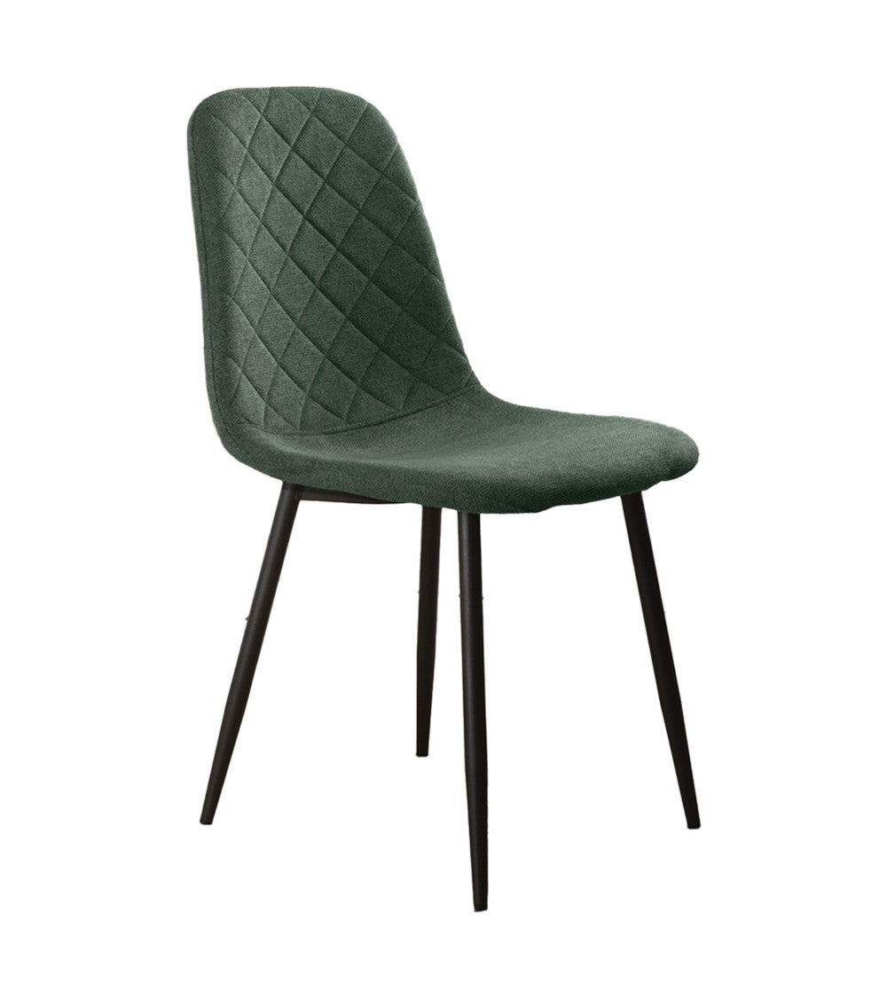 Pack de 4 sillas SUIZ sillas de comedor tapizadas en verde oscuro y patas negras - 4